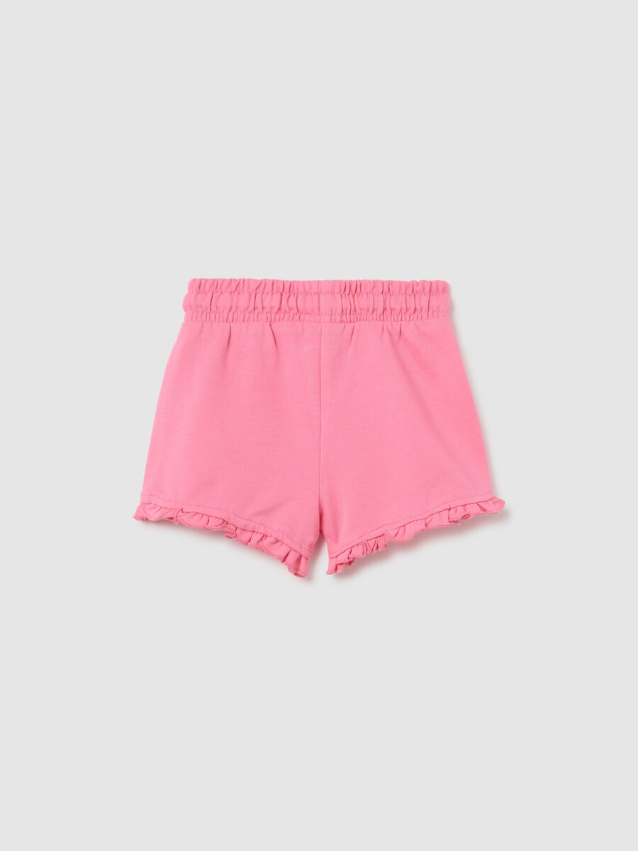 Pantaloncini da bambina in puro cotone rosa regular fit con volant_1