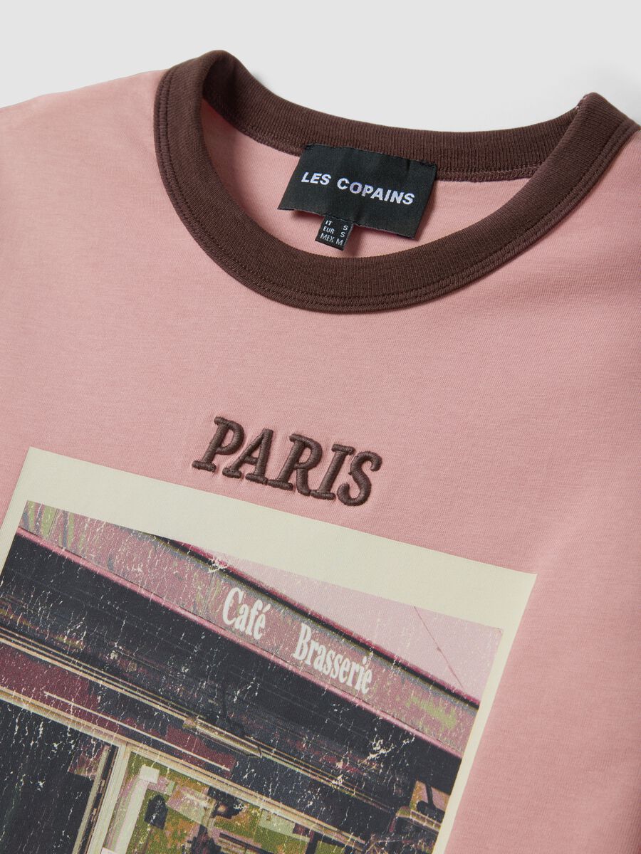 T-shirt rosa in puro cotone con stampa Paris_5