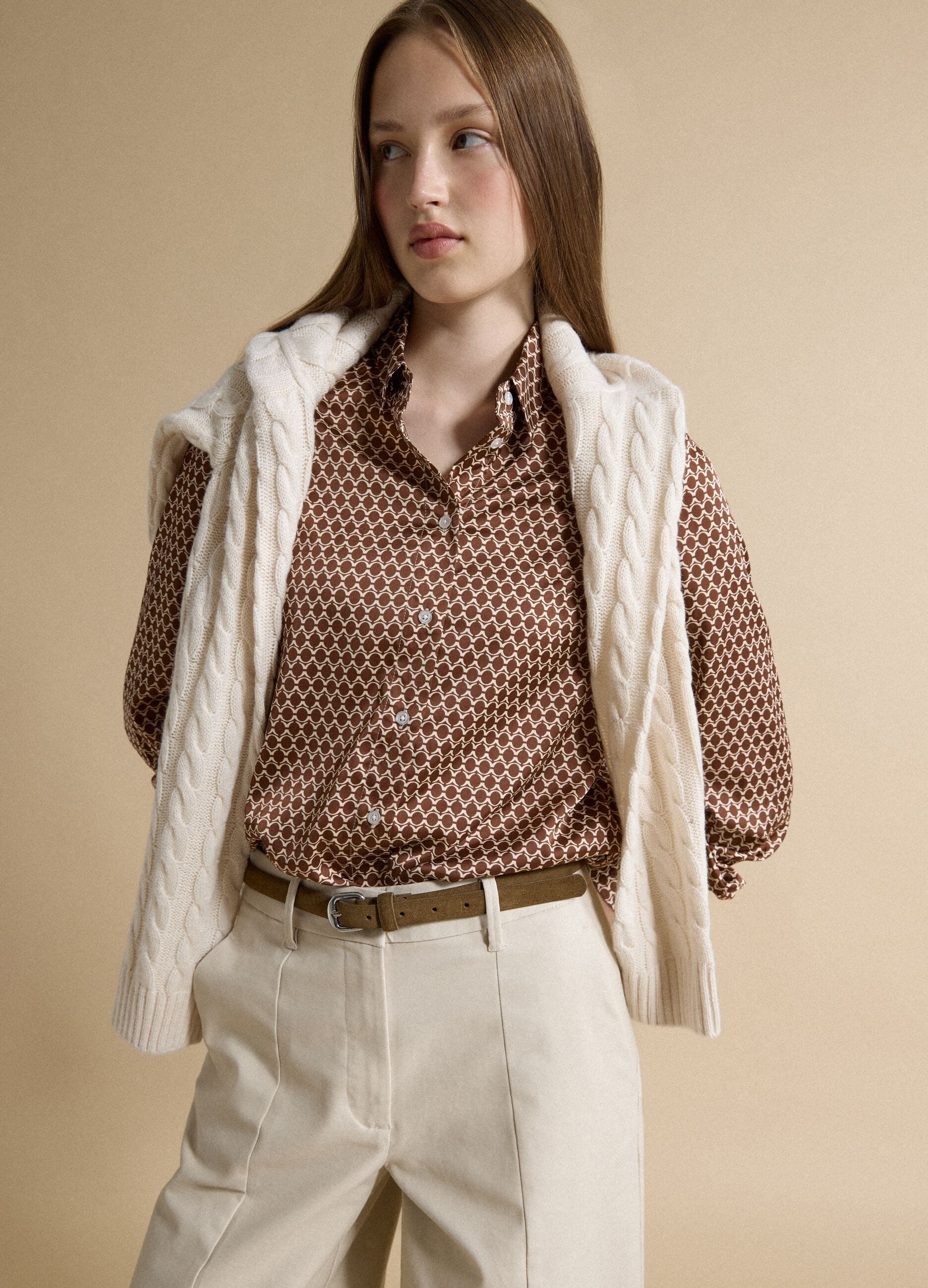 Brown stretch-fabric shirt with regular fit graphic print