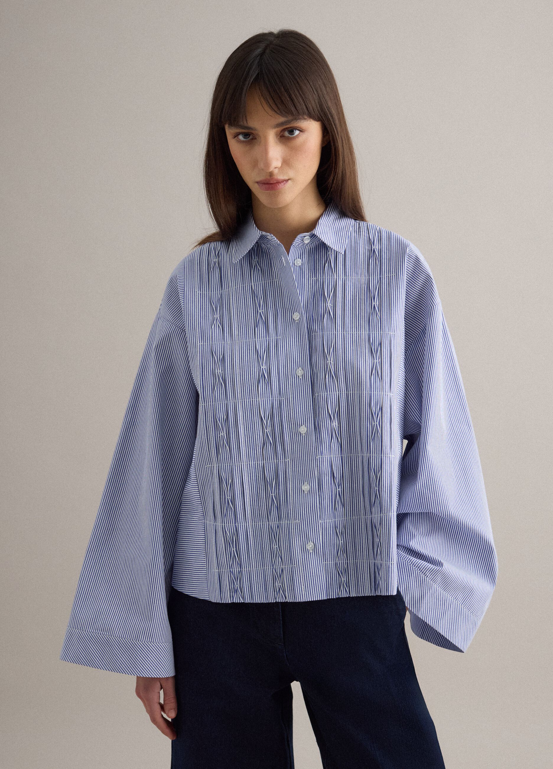 Oversized multicolour striped pure cotton shirt with pleats