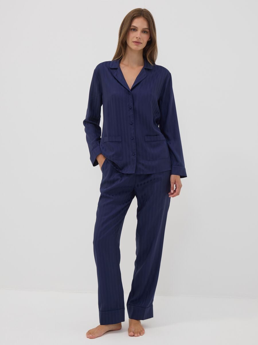 Blue pure viscose pyjama set with V-neck_0