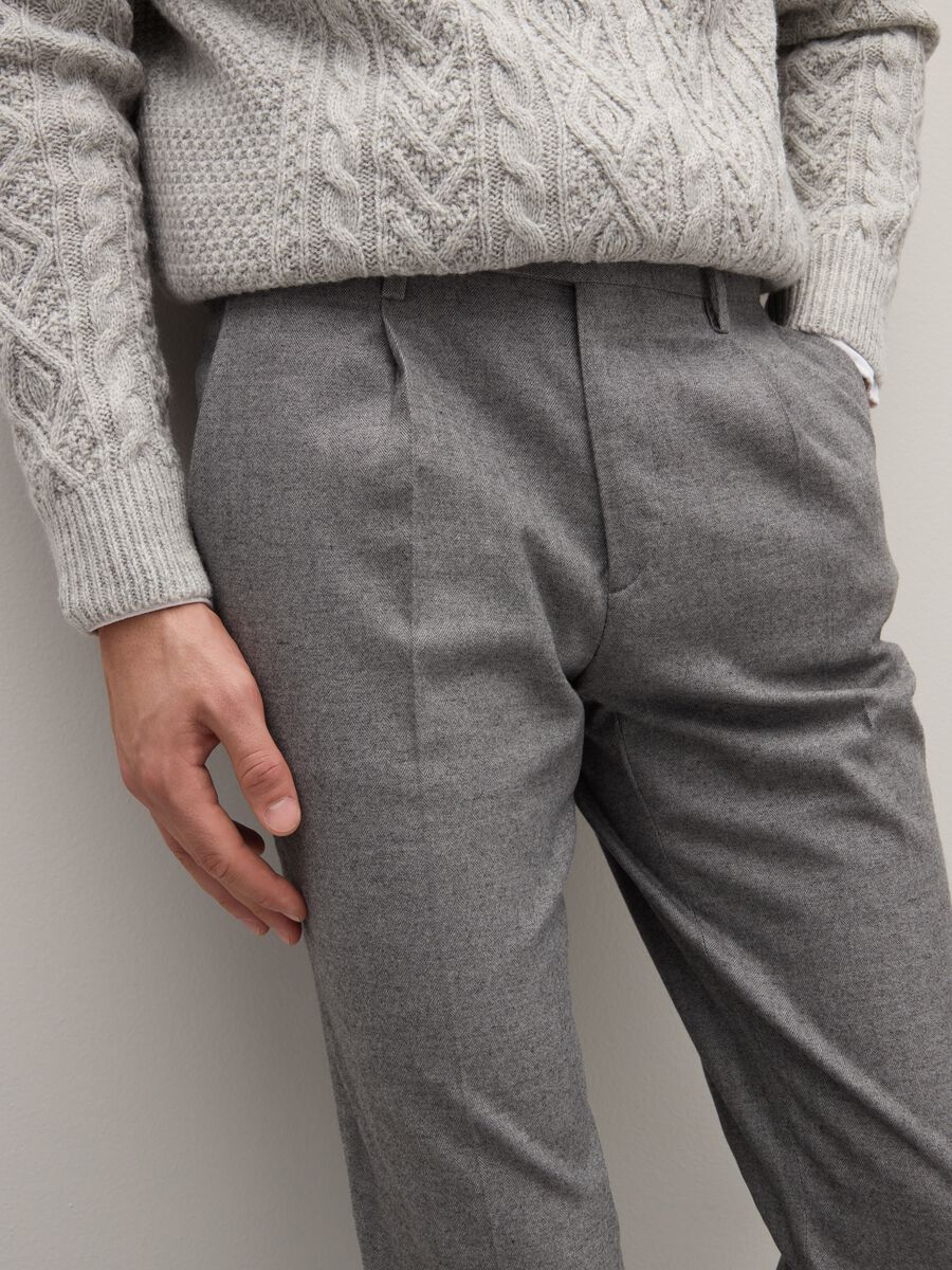Grey Slim Fit Cotton Blend Trousers_3