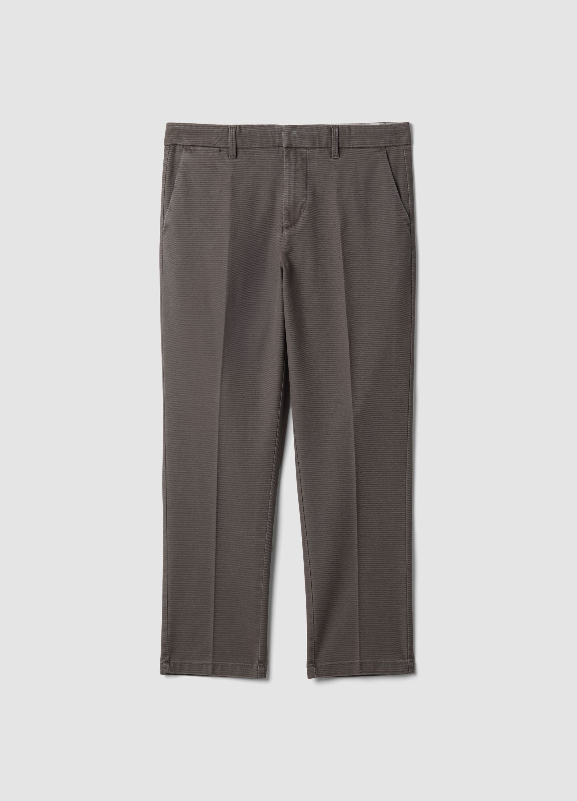 Pantaloni chino grigi in twill di cotone elasticizzato regular tapered fit
