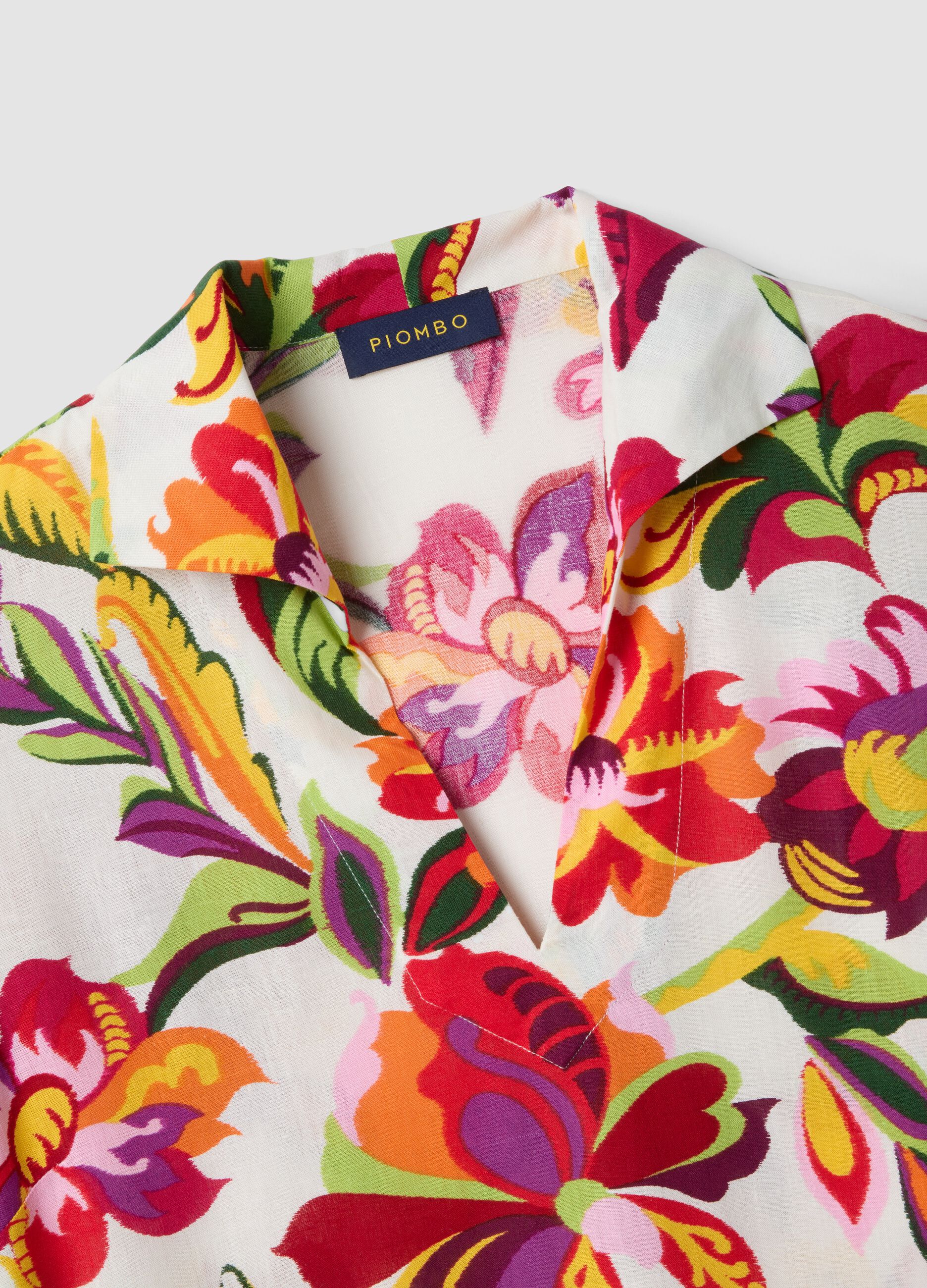 Multicolour viscose-linen blend shirt dress, regular fit