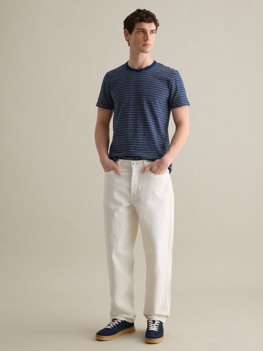 Blue and white T-shirt in striped cotton_1