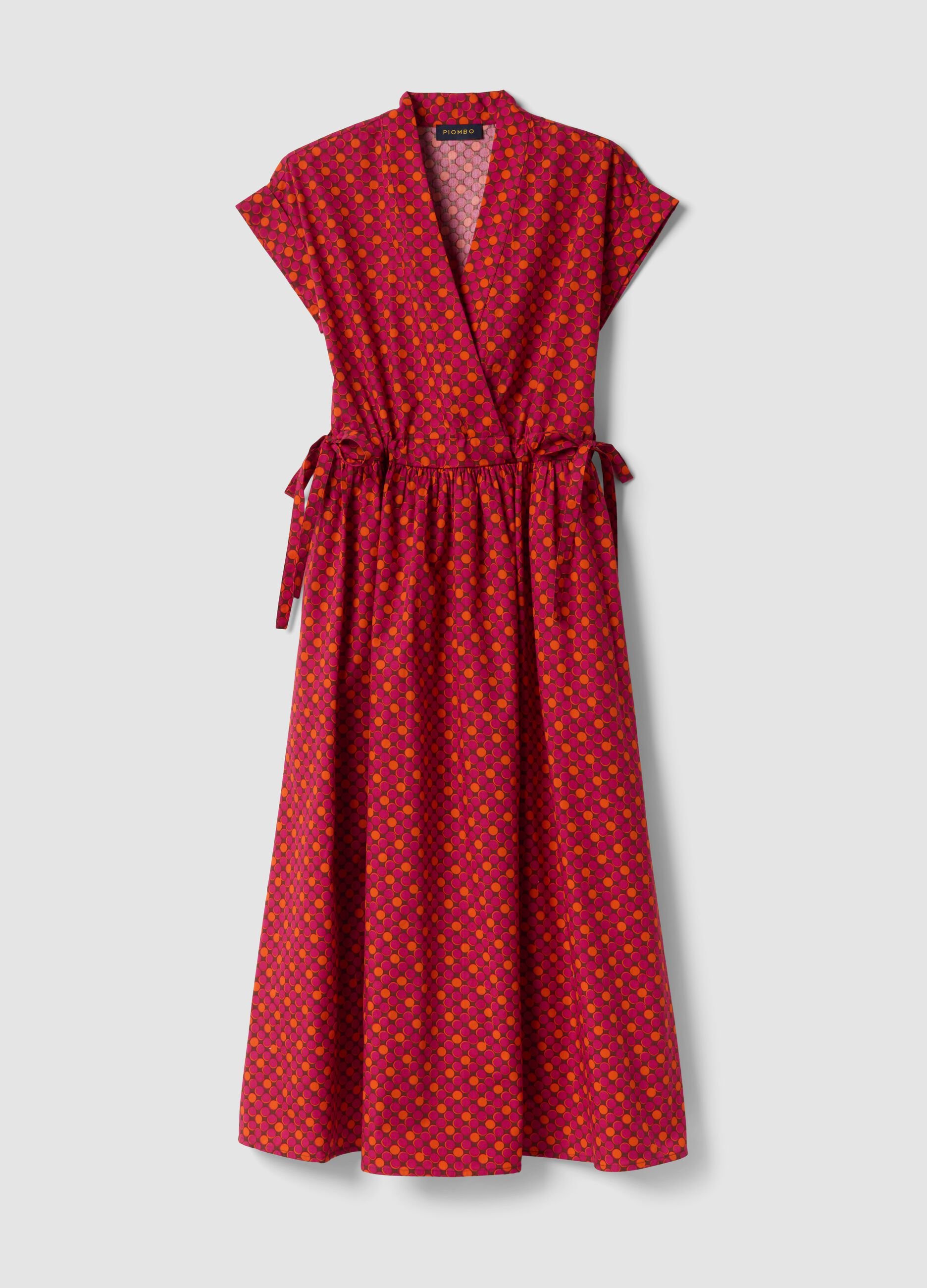 Red pure cotton midi dress with printed pattern