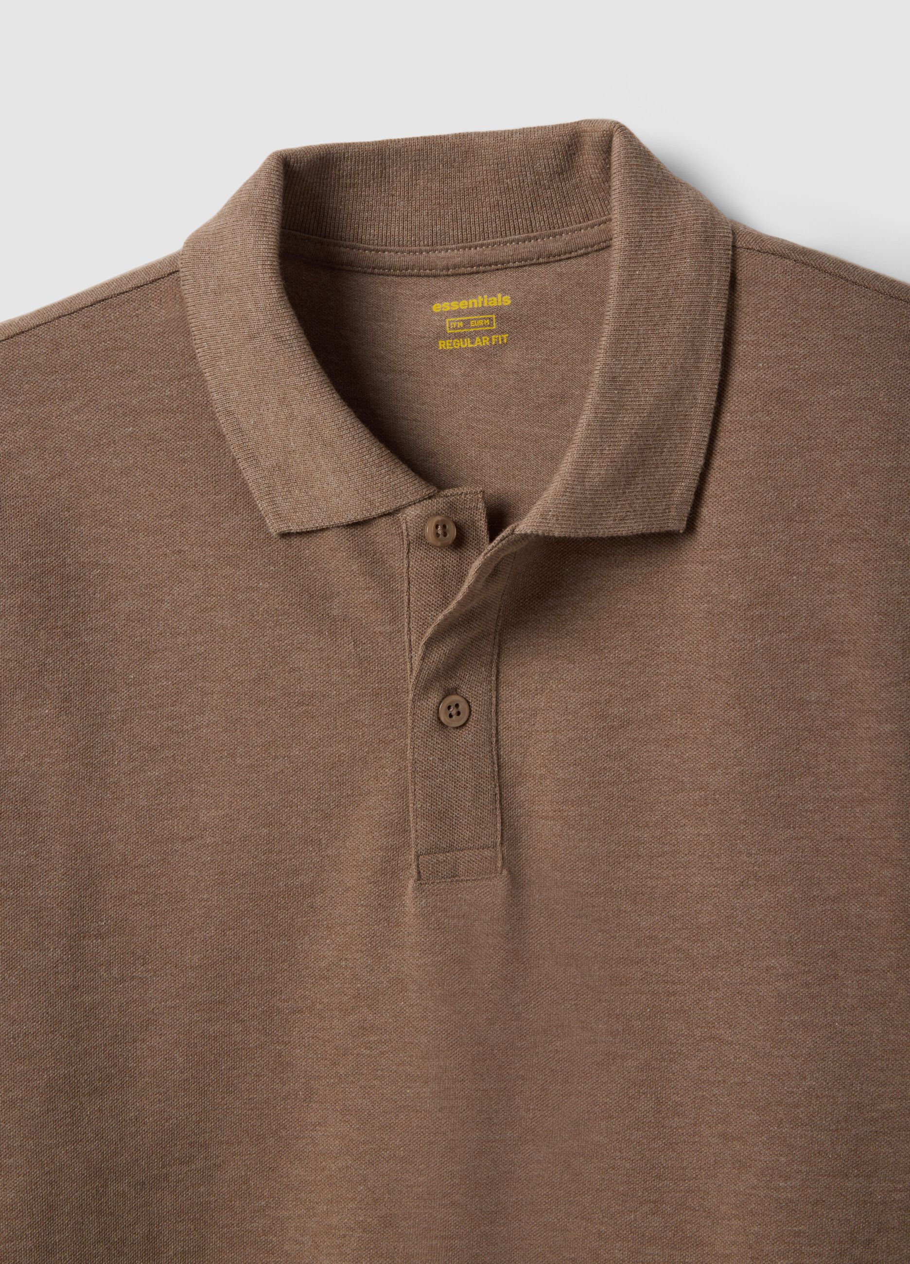 Brown pure cotton short-sleeve regular fit polo