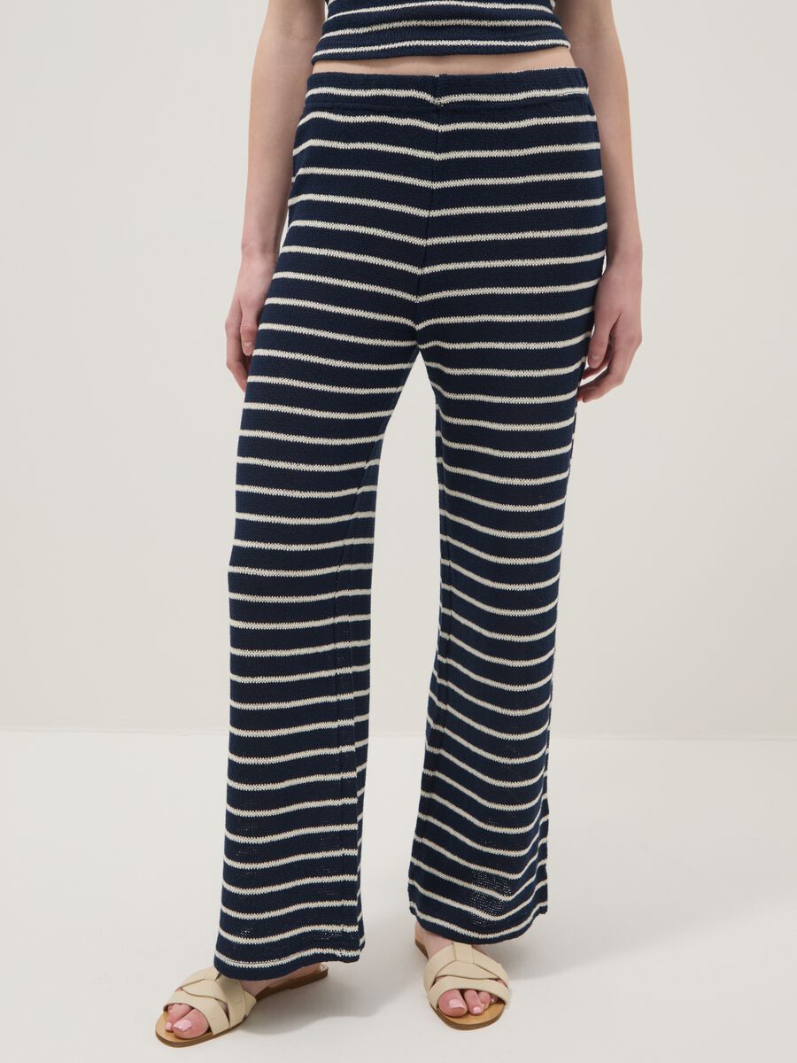 Blue striped wide-leg trousers with elasticated waist_1