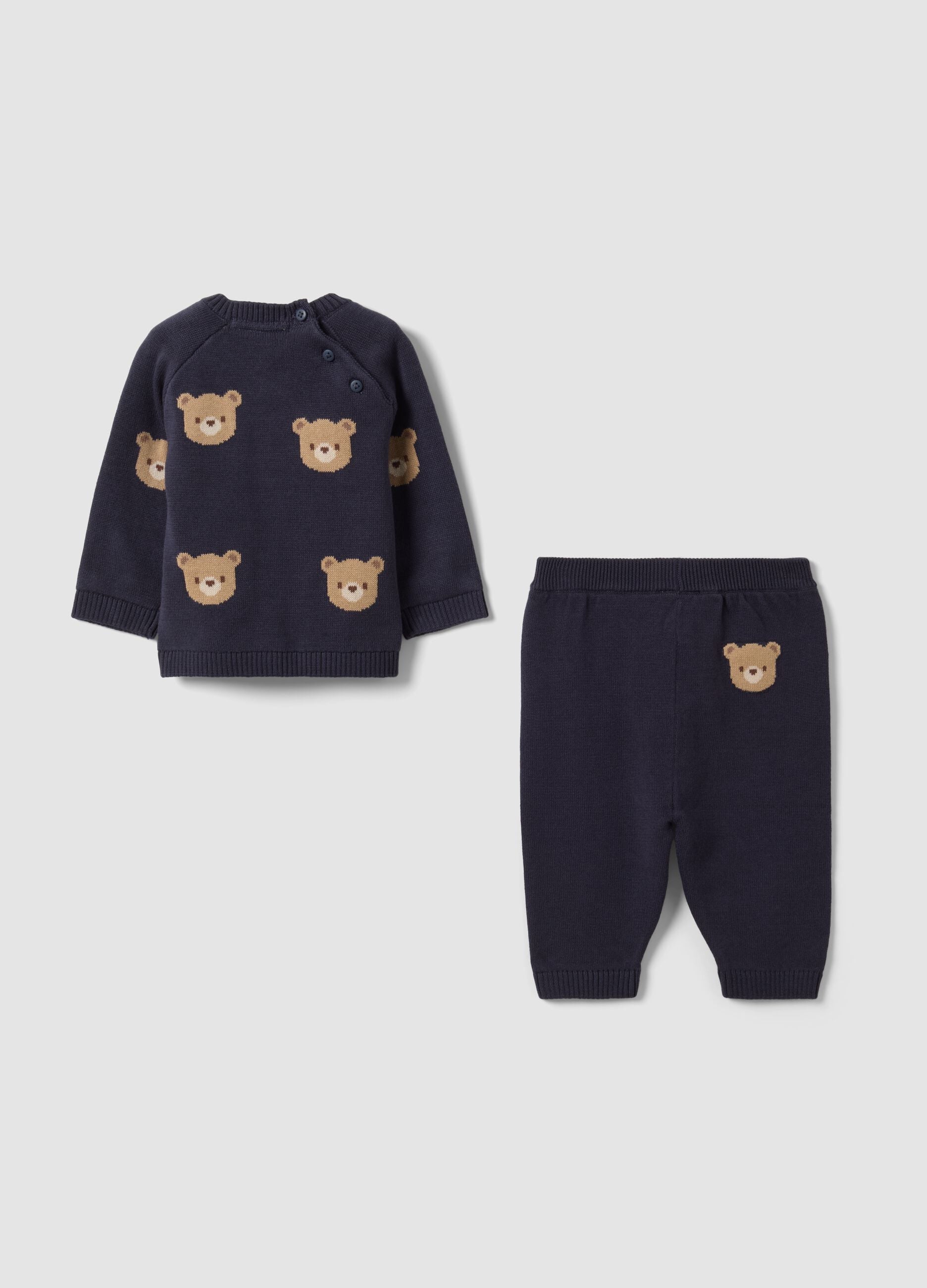 Black 100% cotton baby set with teddy bear top and trousers