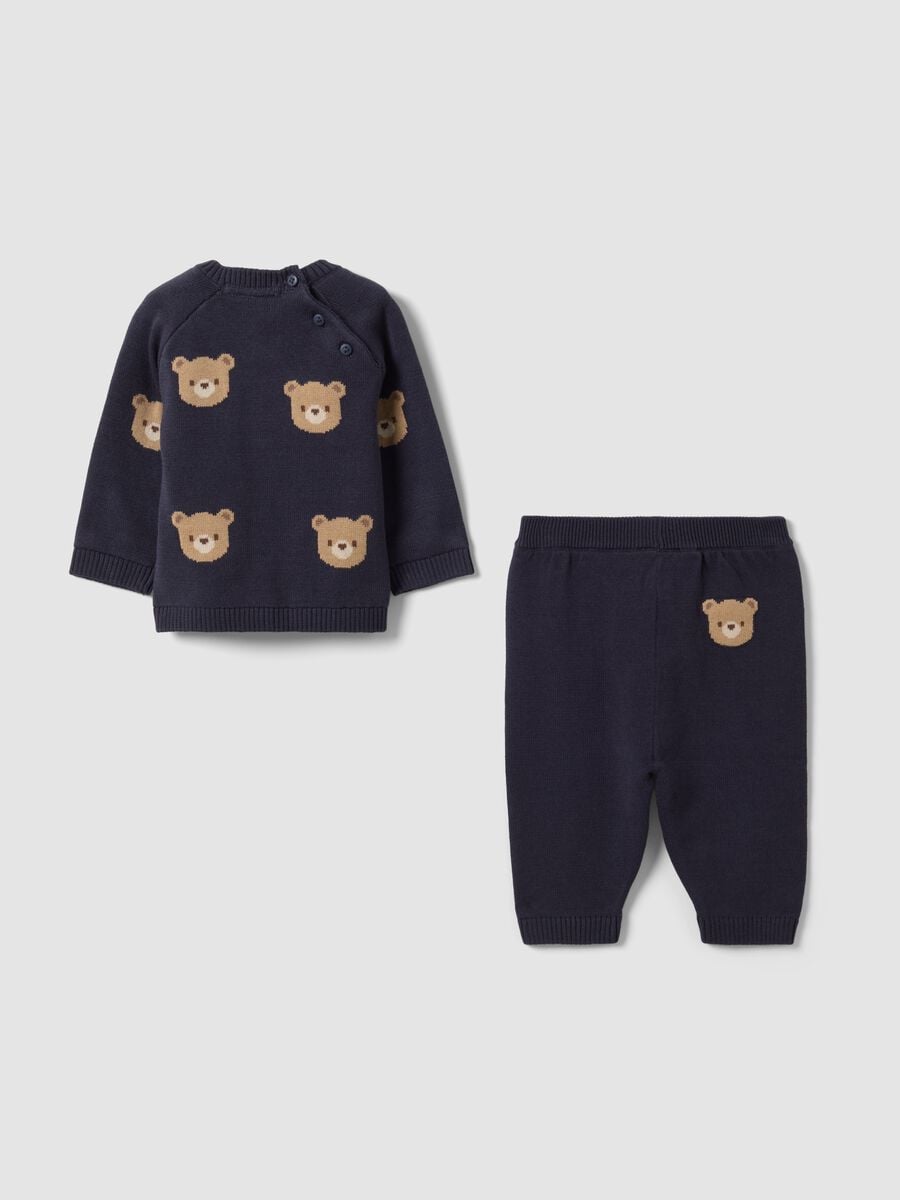 Completo nero in puro cotone con maglia e pantaloni con orsetti per neonato_1