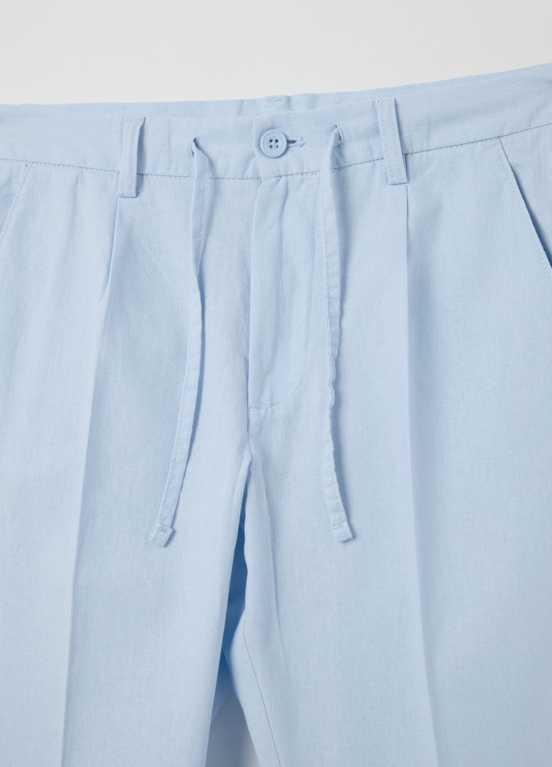 Sky blue slim-fit chino trousers with drawstring