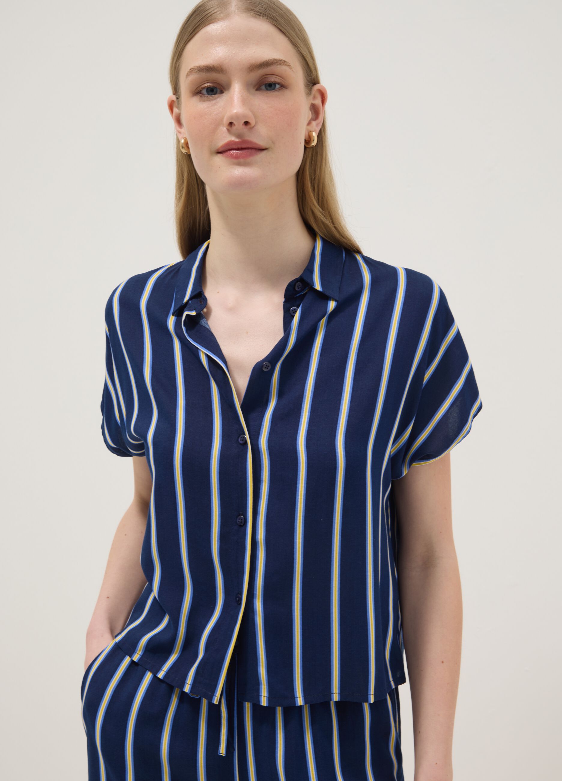 Pure viscose multicolour striped shirt, regular fit
