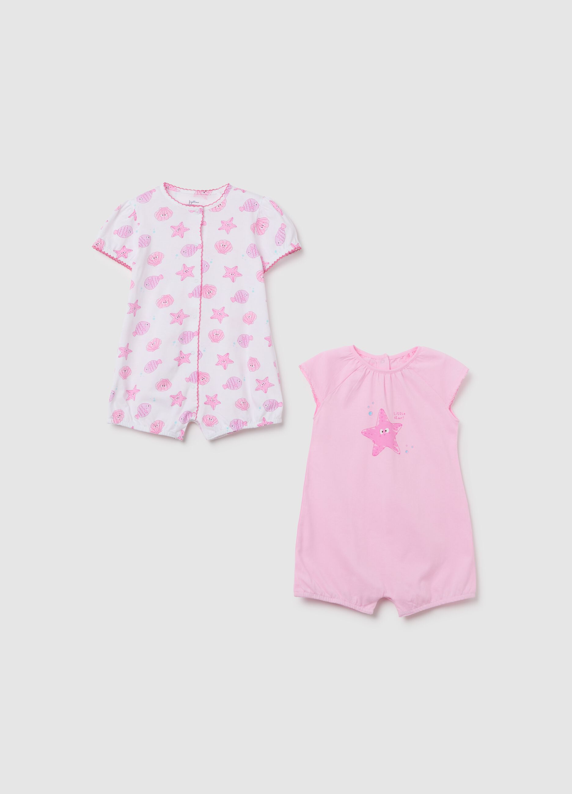 Summer baby girl rompers in pure pink cotton with regular fit prints