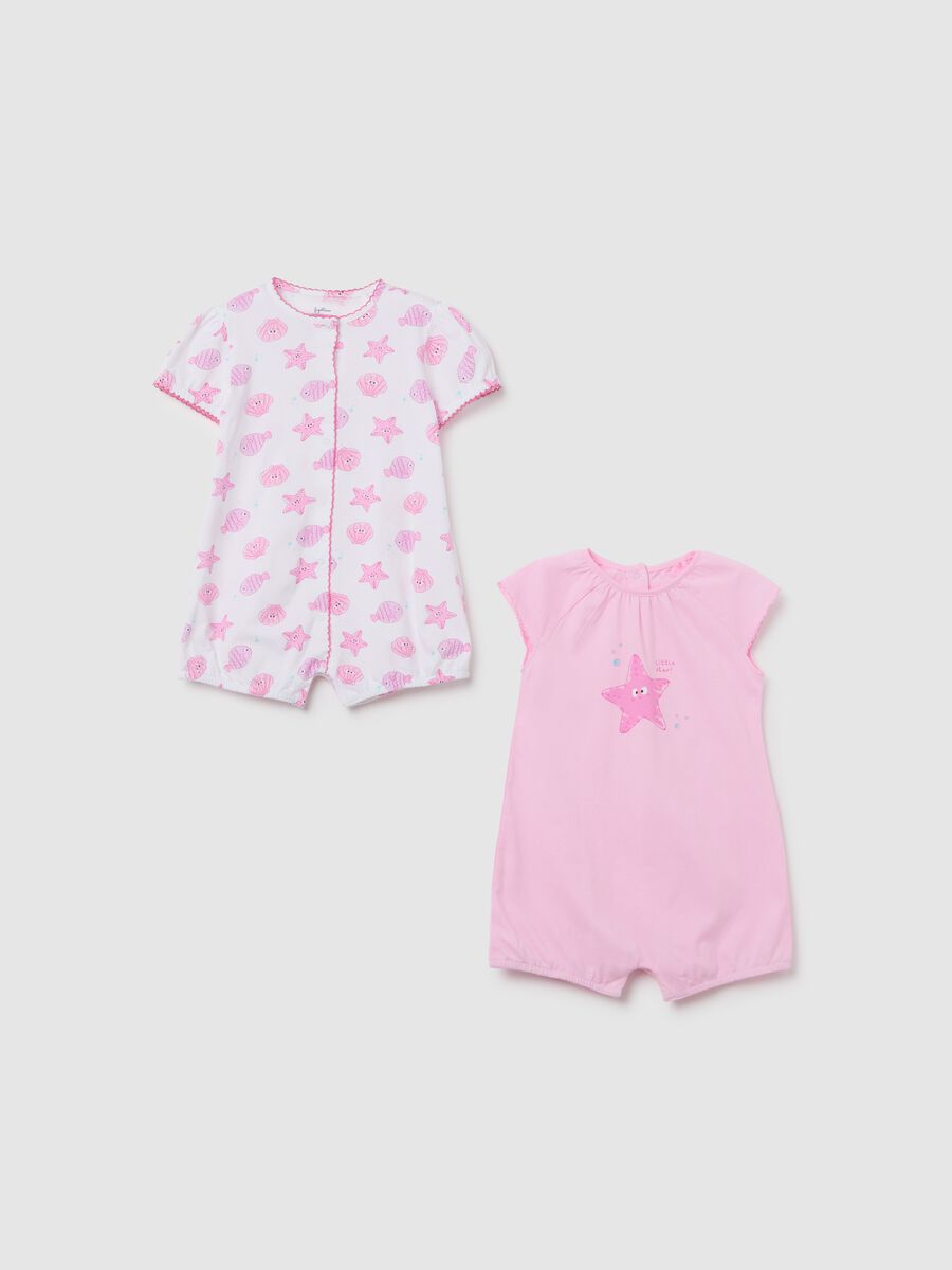 Summer baby girl rompers in pure pink cotton with regular fit prints_0