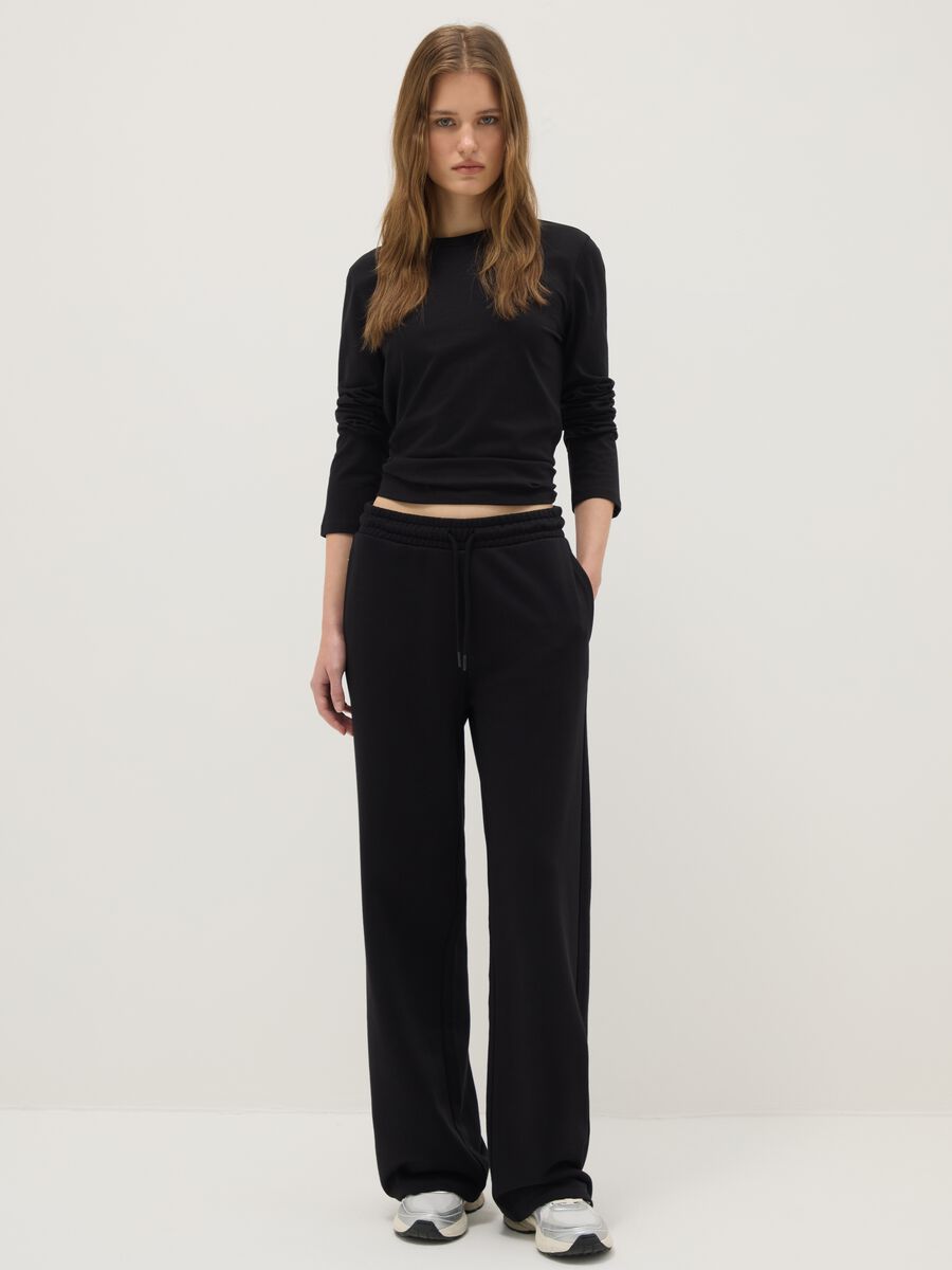 Black long sleeve T-shirt in pure cotton regular fit_1