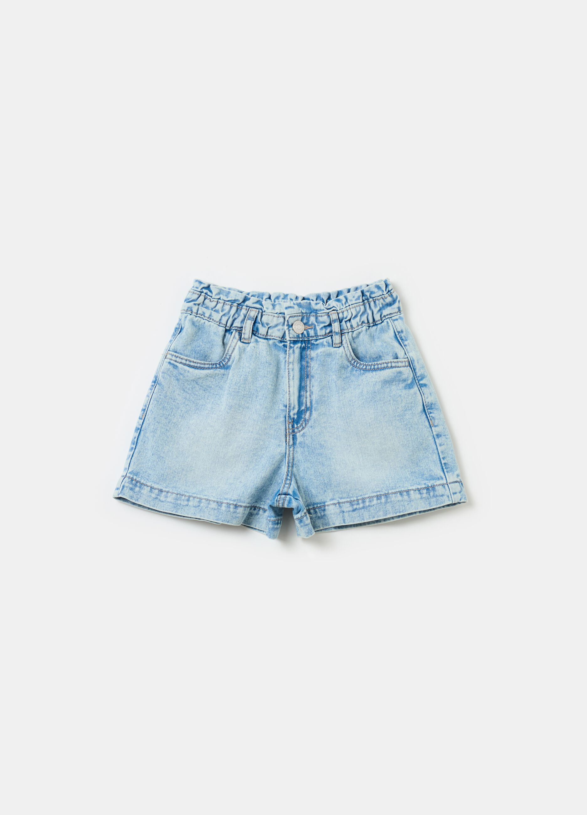 Denim paper bag shorts