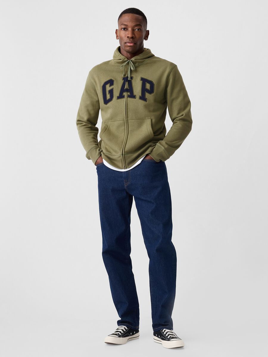 Full-zip sweatshirt with hood and logo embroidery_1