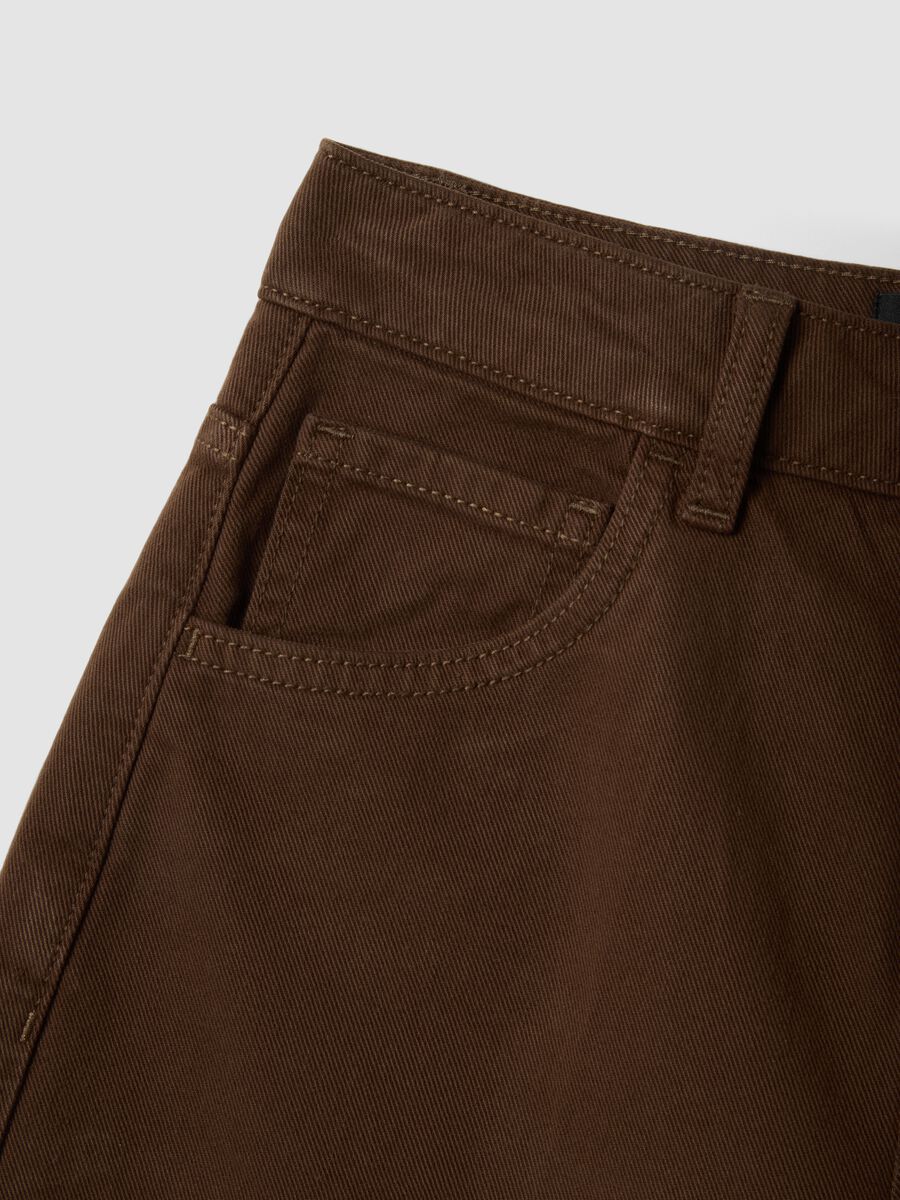 Brown denim pure cotton wide-leg shorts_5