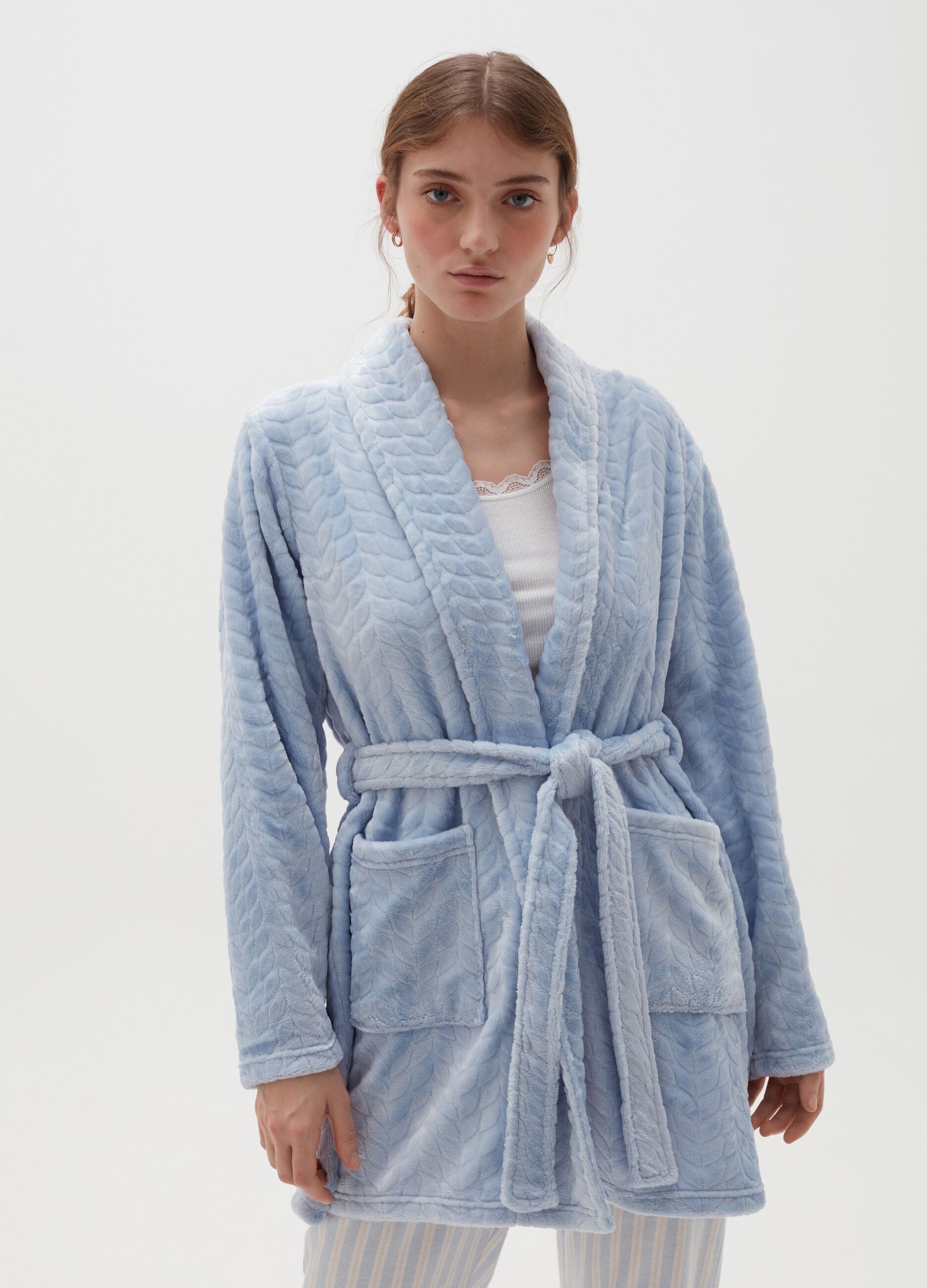 Chenille dressing gown with herringbone weave