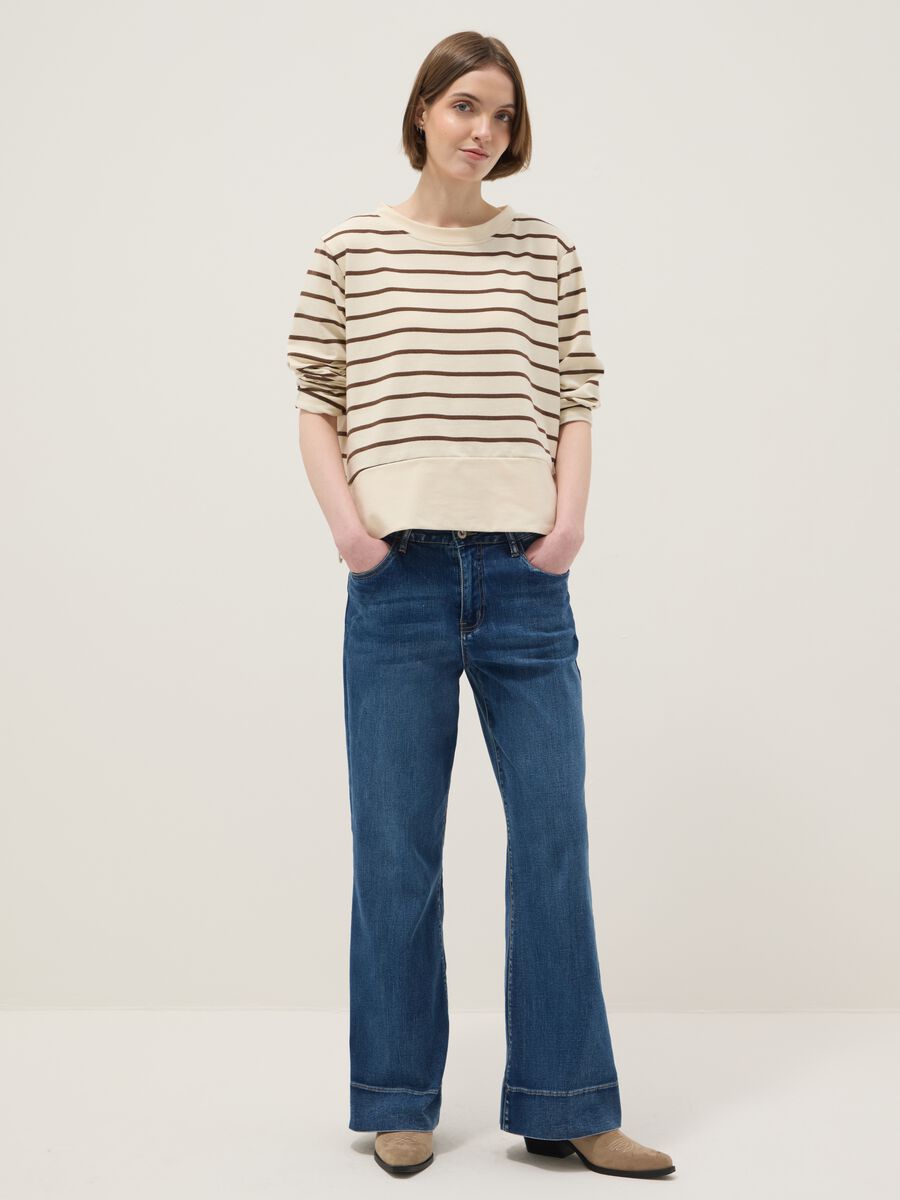Pantaloni wide leg in misto cotone denim elasticizzato blu_0