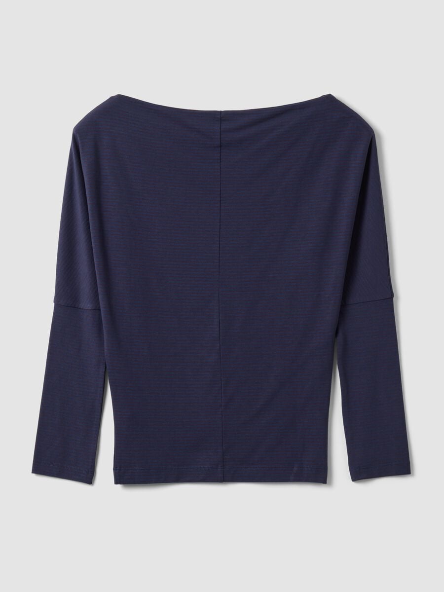 Blue stretch viscose boat-neck T-shirt_2