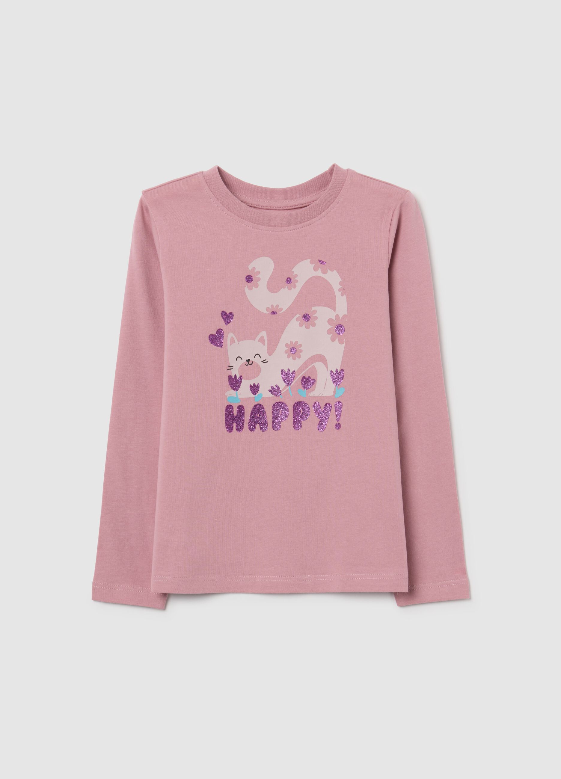 Girl's pink stretch cotton blend t-shirt regular fit