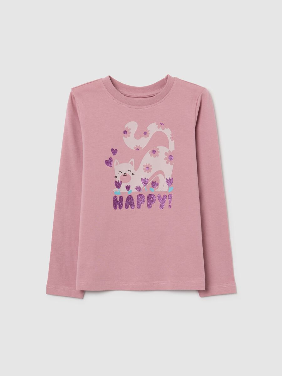 Girl's pink stretch cotton blend t-shirt regular fit_0