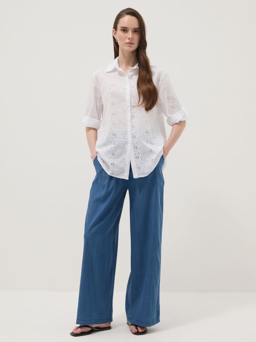 Pantaloni blu in puro lyocell a gamba ampia regular fit_0