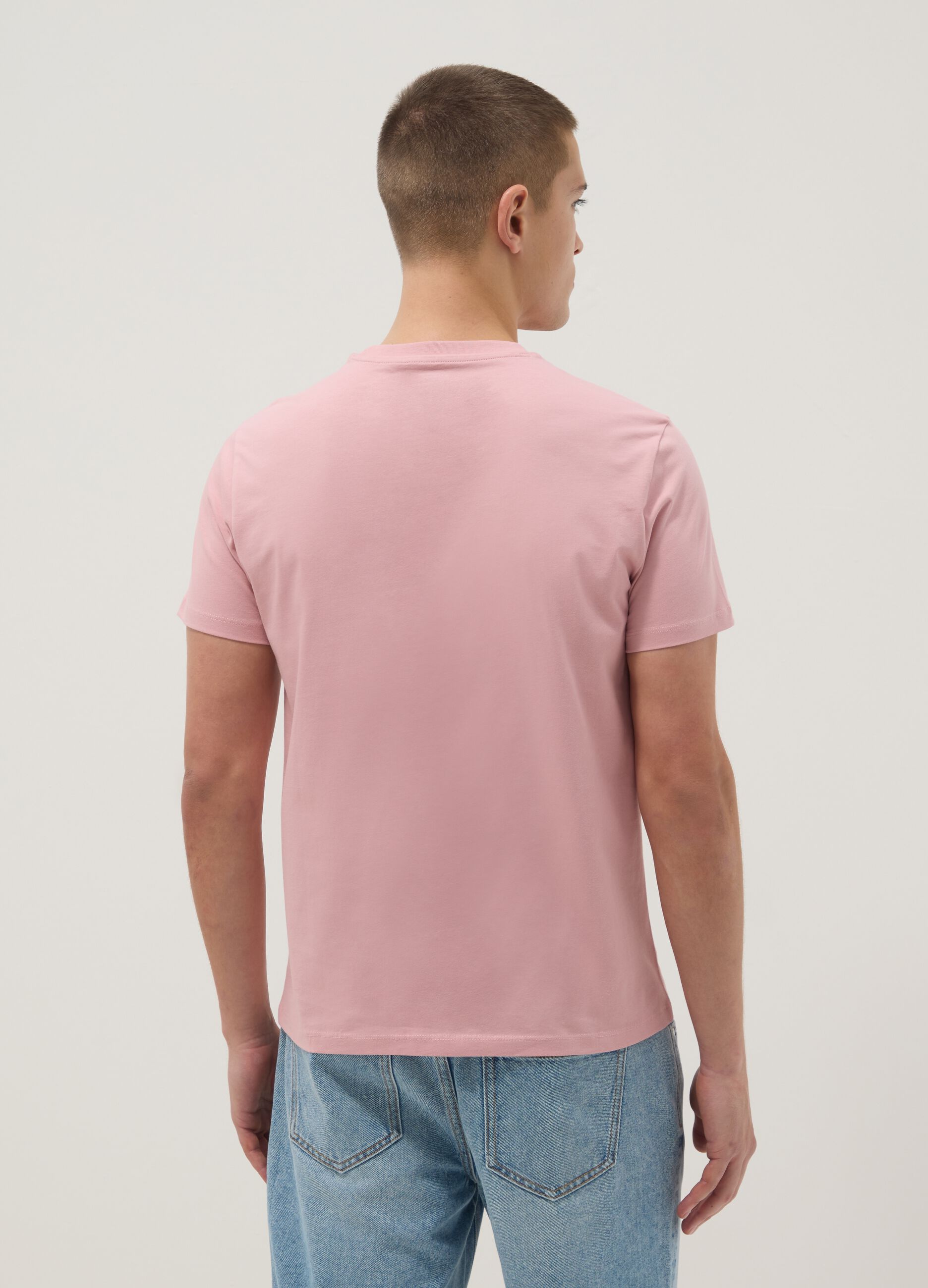 Pink pure cotton short-sleeve T-shirt