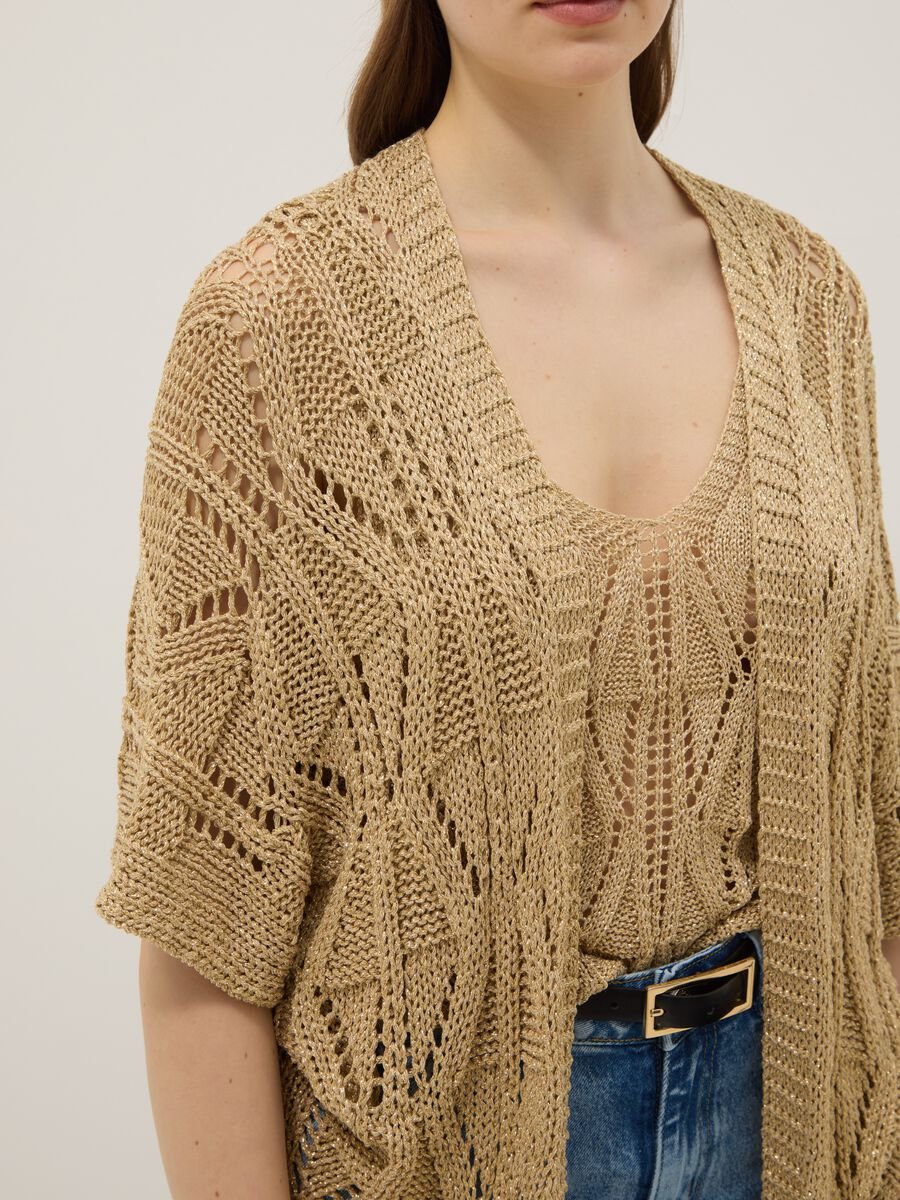 Cardigan beige in misto viscosa traforato_3