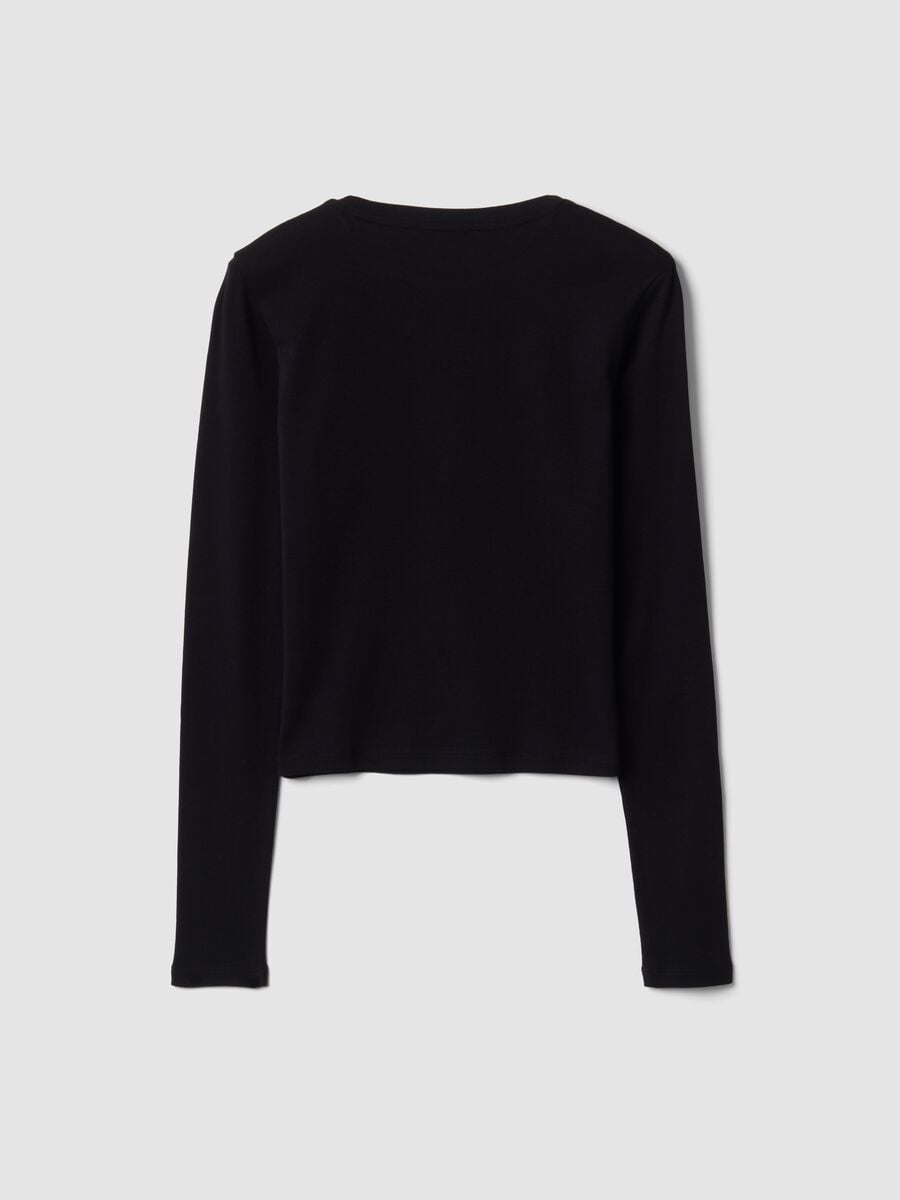 Black pure cotton T-shirt with chest lettering_2