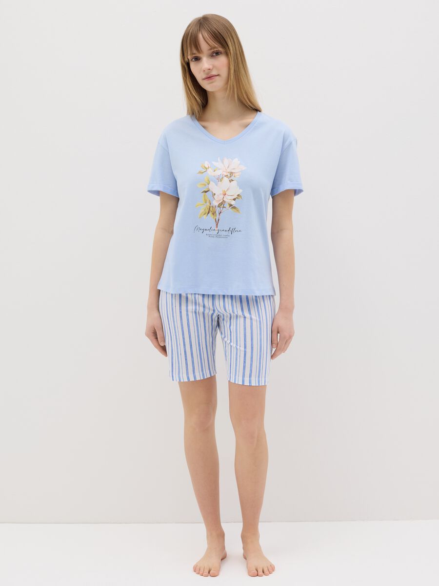Light blue cotton pyjamas with floral print_0