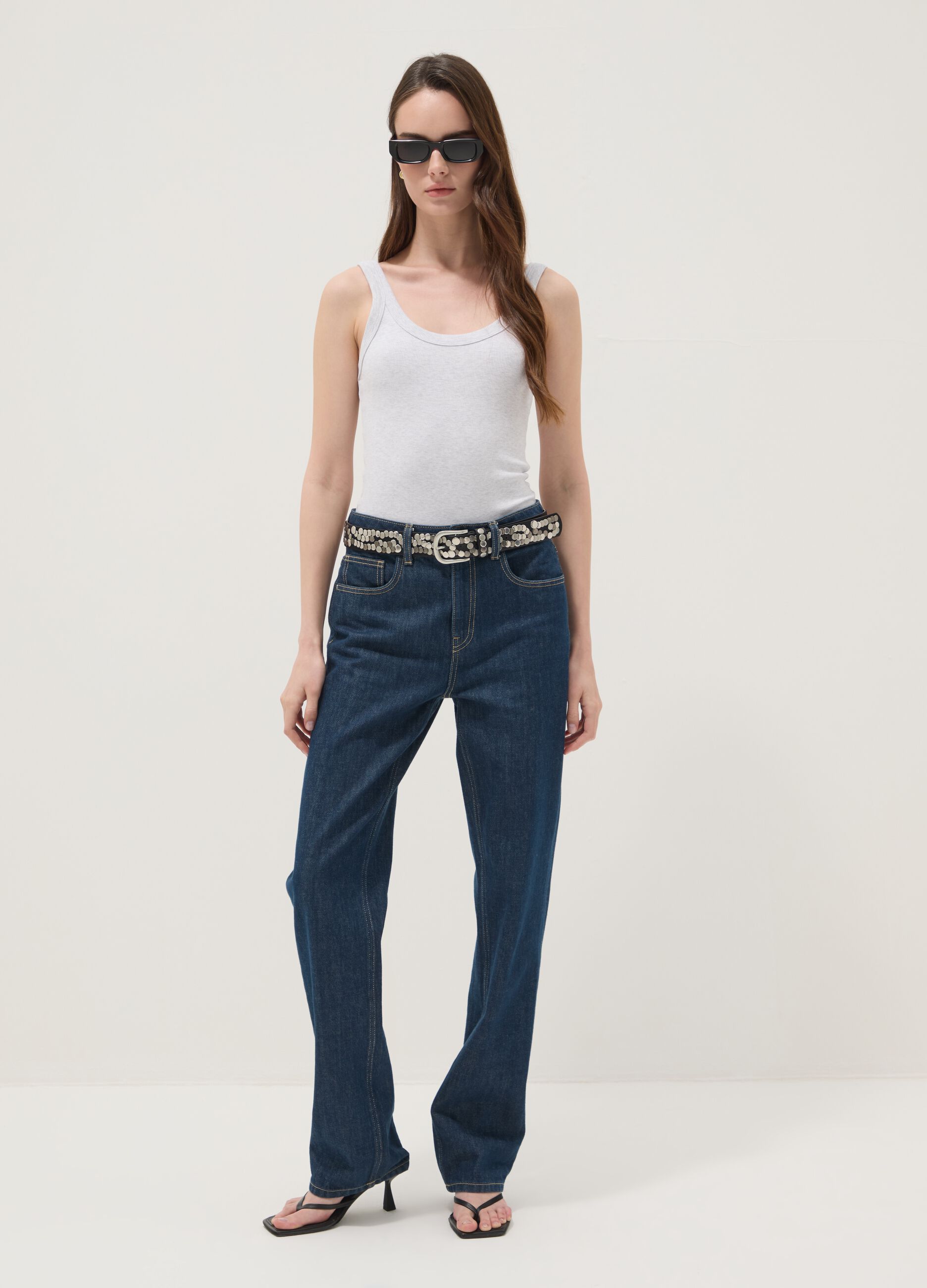 Body grigio in cotone elasticizzato a costine con scollo ampio