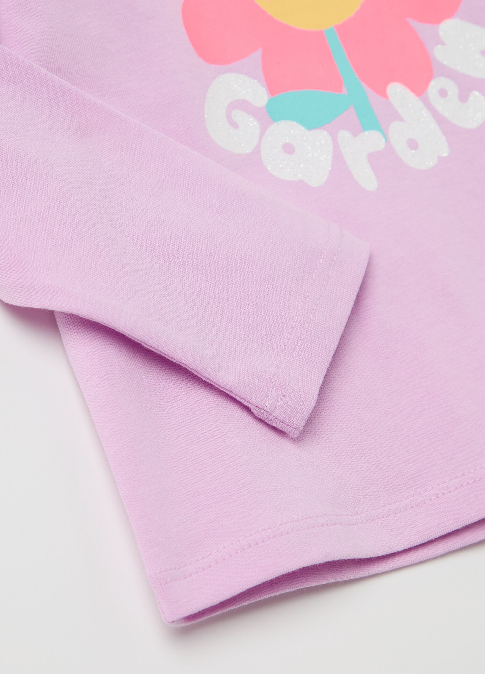 Long-sleeved T-shirt with glitter ice cream print