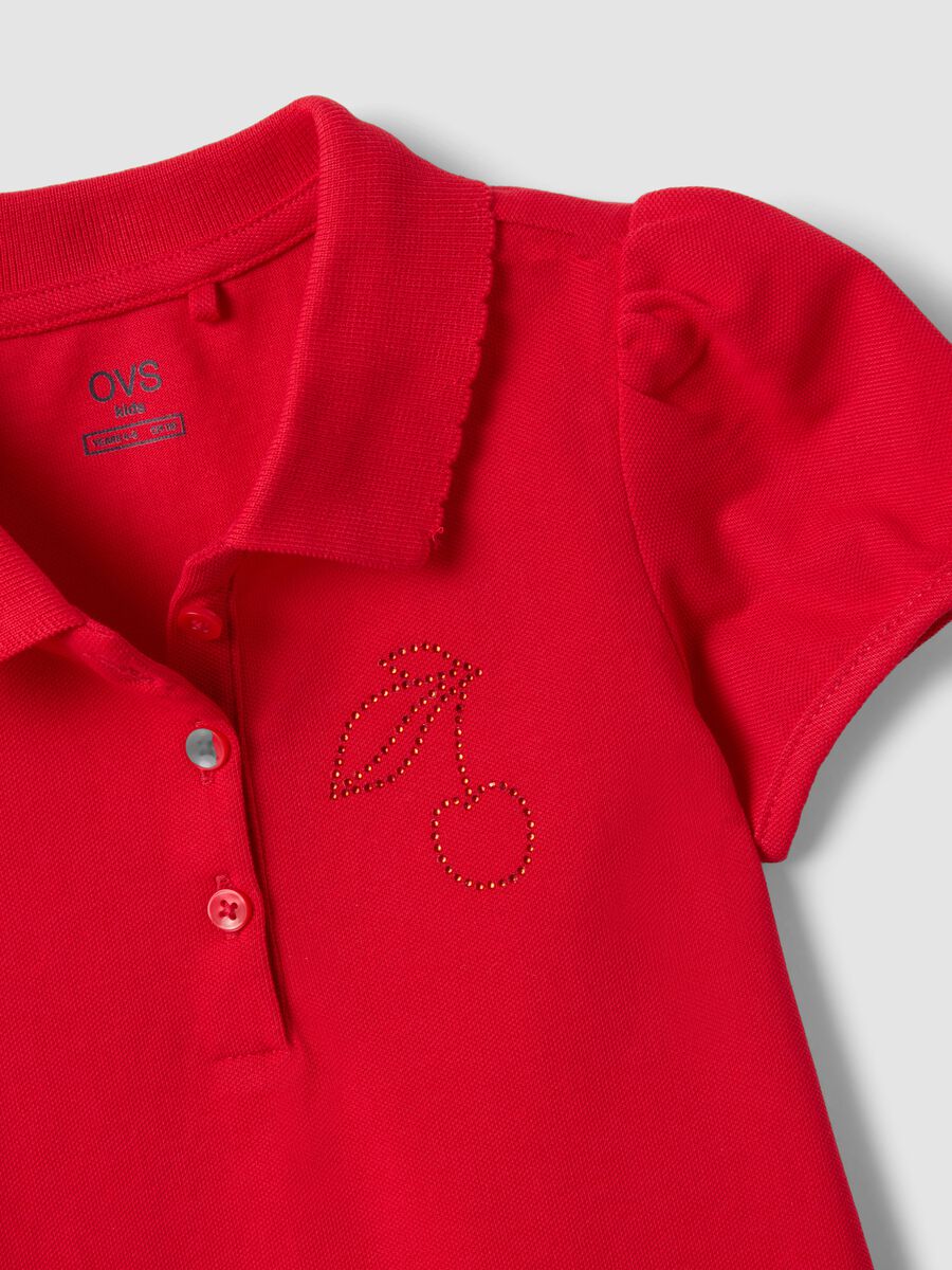 Girls' red pure cotton polo shirt regular fit with cherry_2
