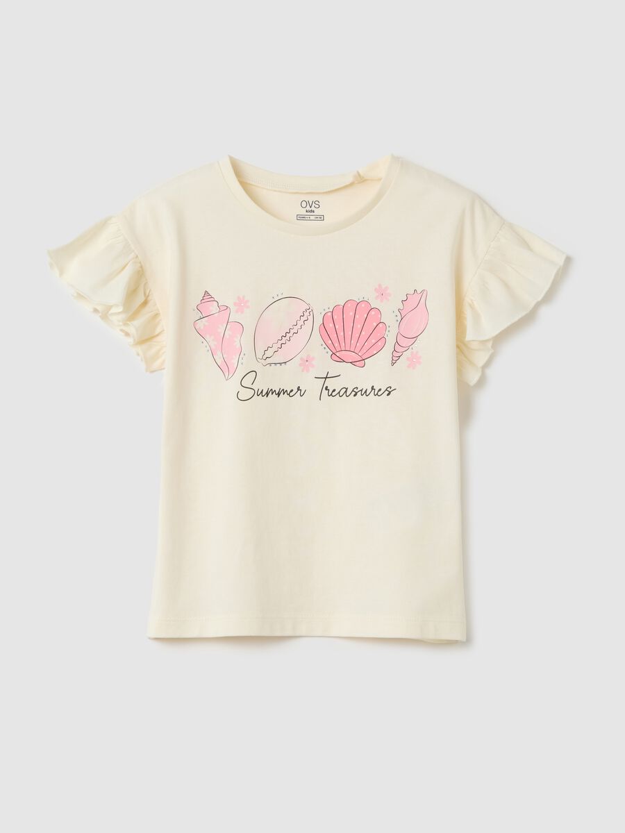 Ivory cotton T-shirt with print_0
