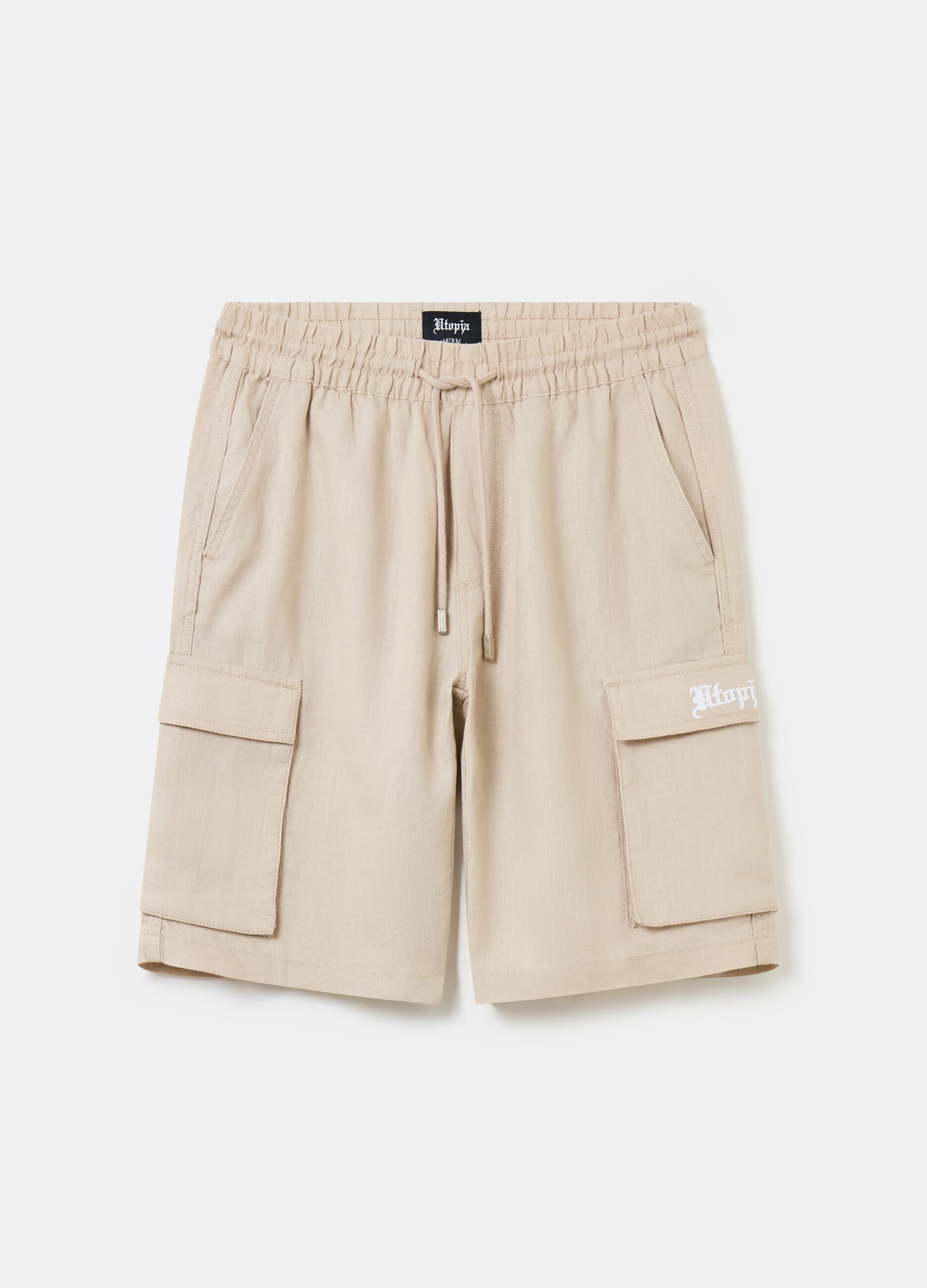 Ovs 100% Linen Cargo Shorts Sand