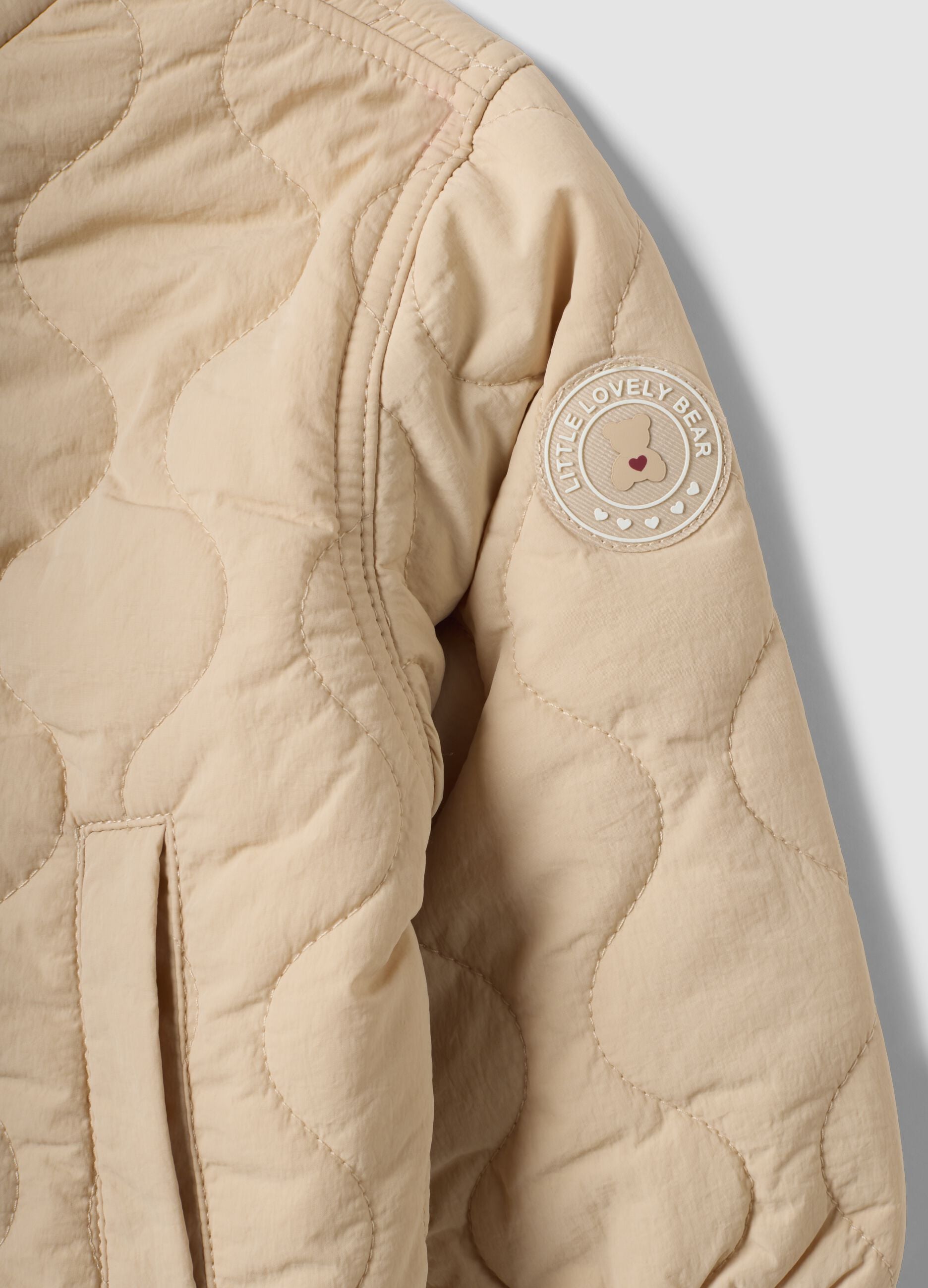 Beige padded quilted jacket, regular fit, for baby girl