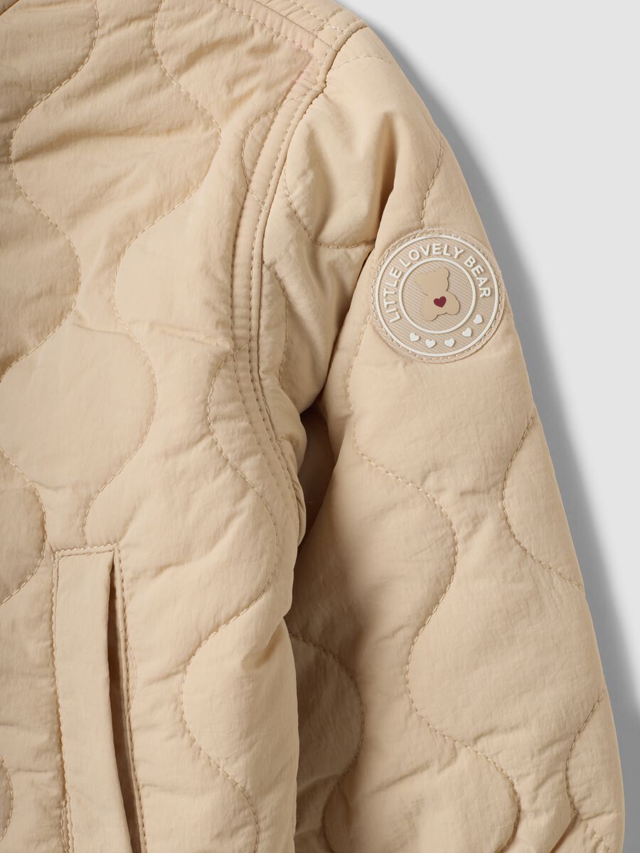 Beige padded quilted jacket, regular fit, for baby girl_2