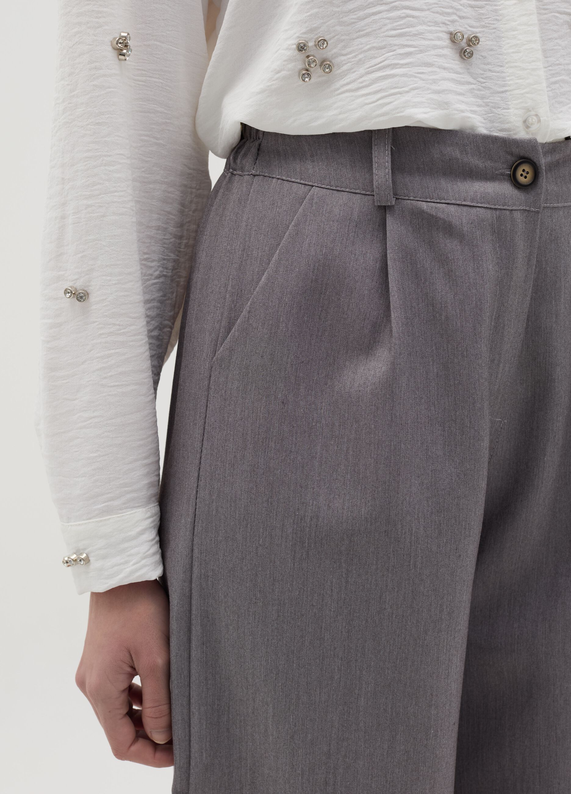 Wide-leg mélange trousers