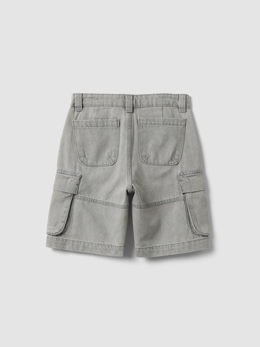 Shorts cargo grigi in misto cotone e viscosa baggy fit_1
