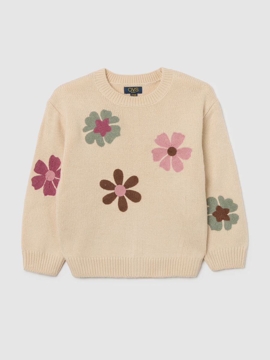 Maglione da bambina beige regular fit con fiori_0