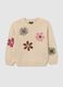 Beige regular fit girls' jumper with flowers_0