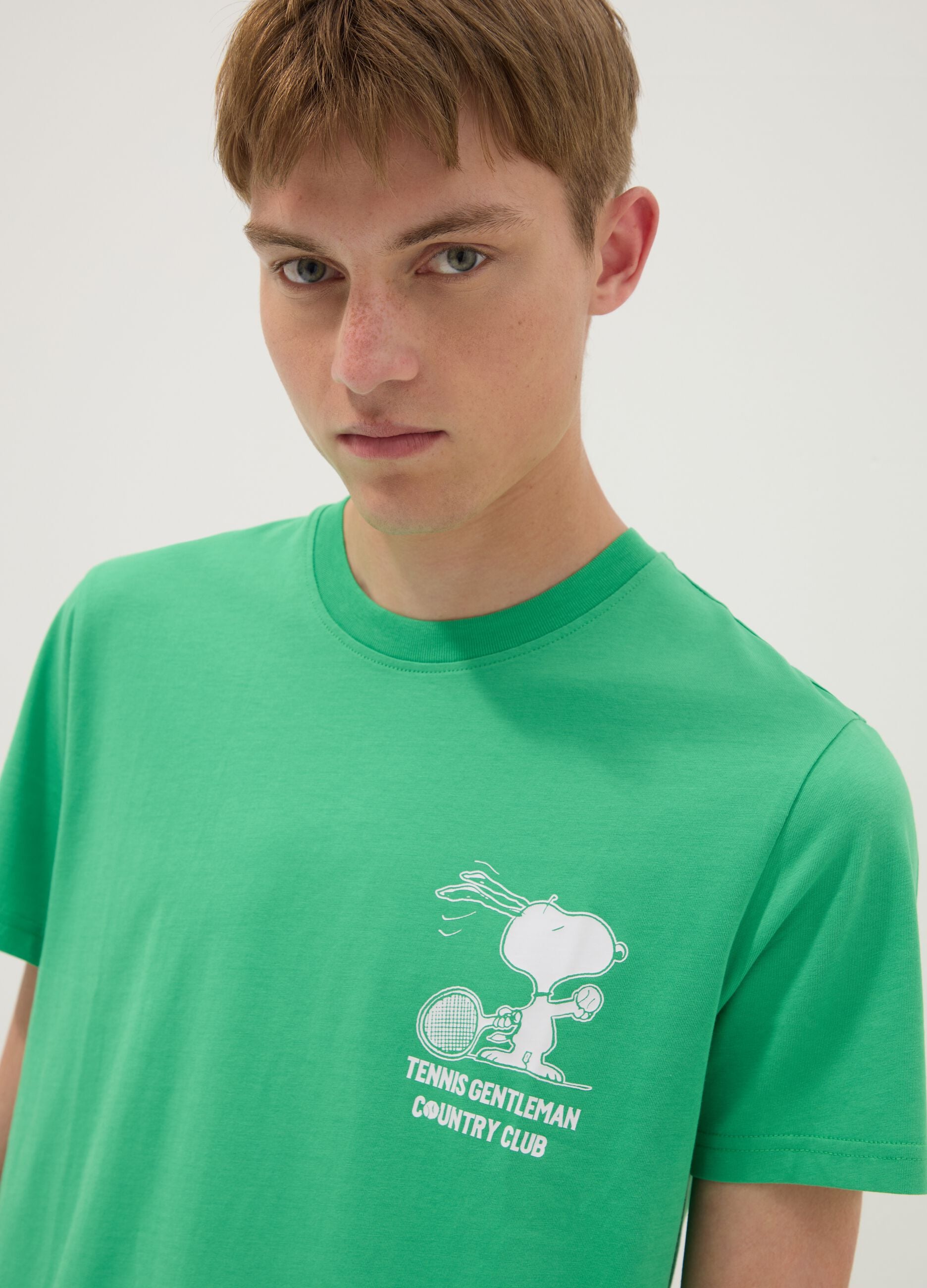 Green pure cotton short-sleeve T-shirt