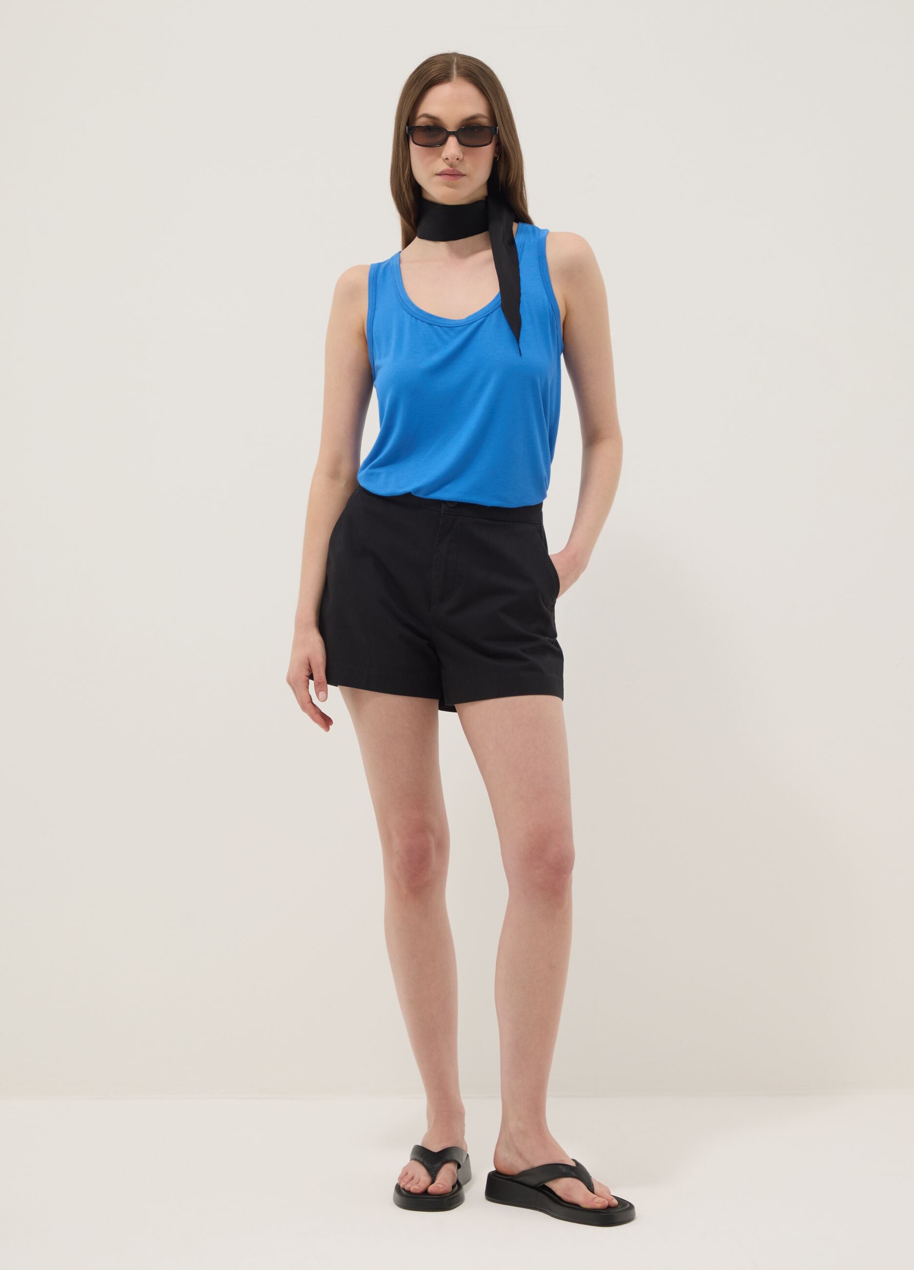 Blue stretch viscose top, regular fit