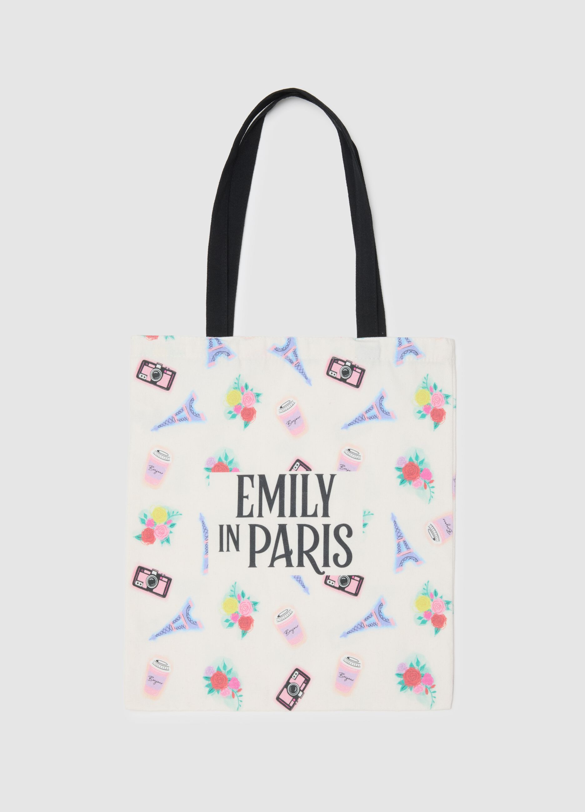 Multicolour Pure Cotton Tote Bag with Emily in Paris Print