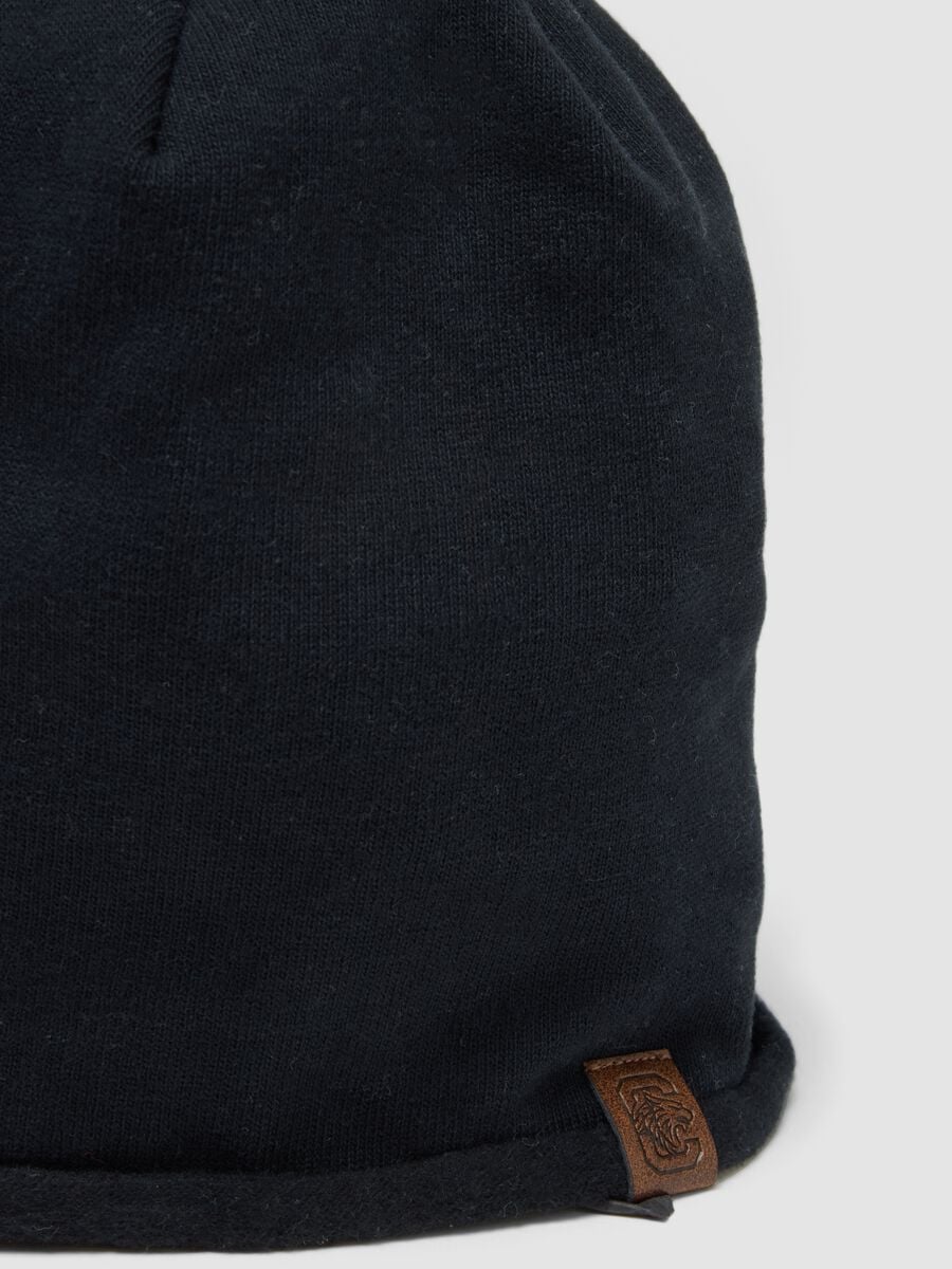 Cappello nero in cotone elasticizzato jersey knit per bambino_2