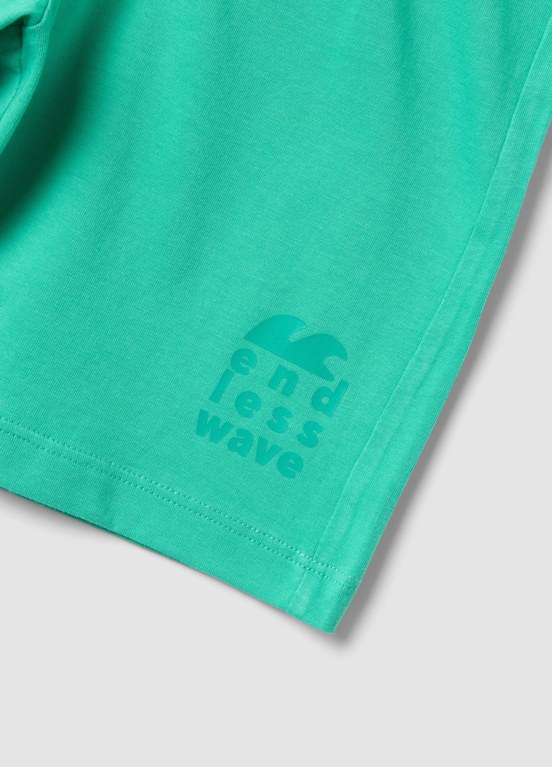 Green organic cotton shorts with elasticated waistband