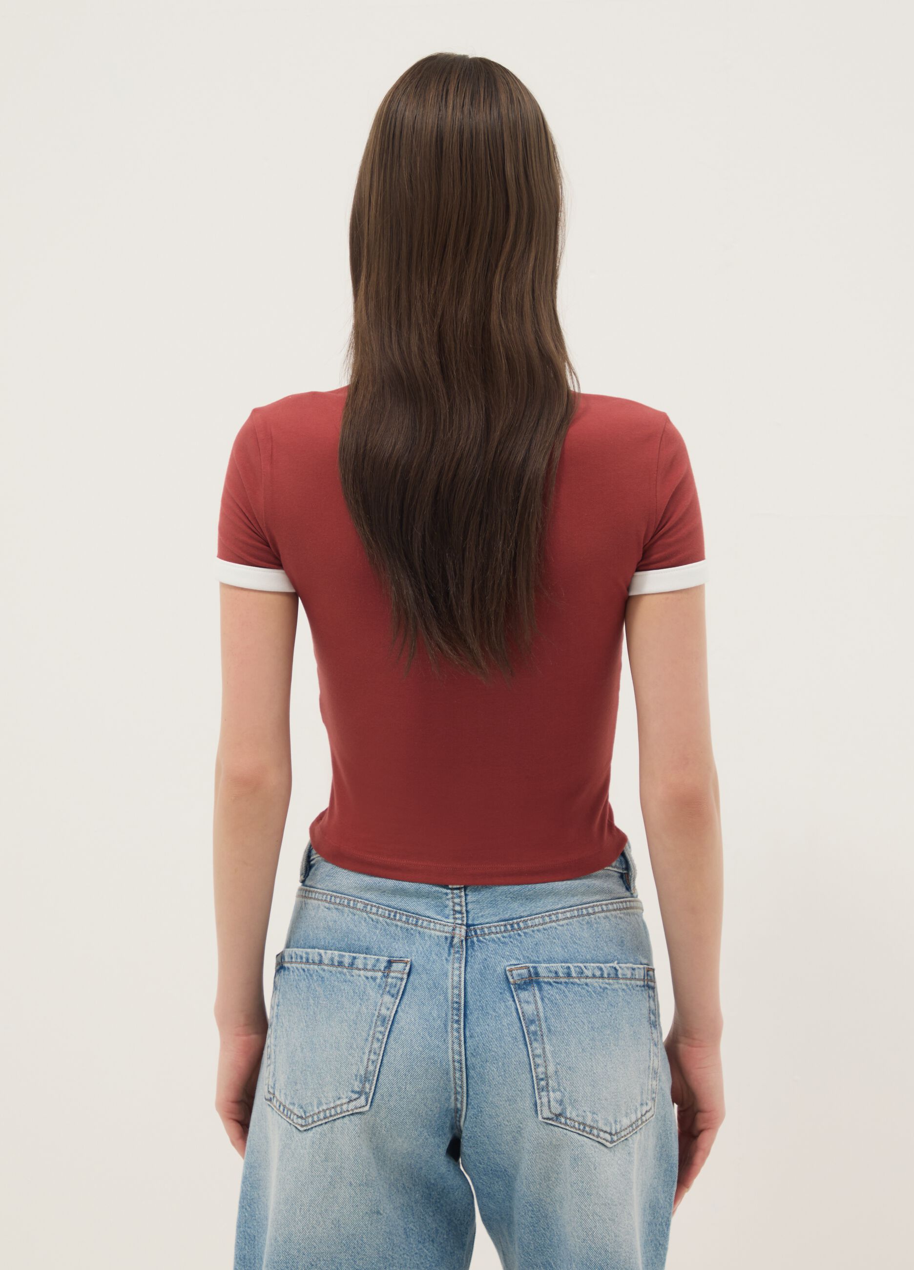 Red regular-fit stretch cotton T-shirt with print