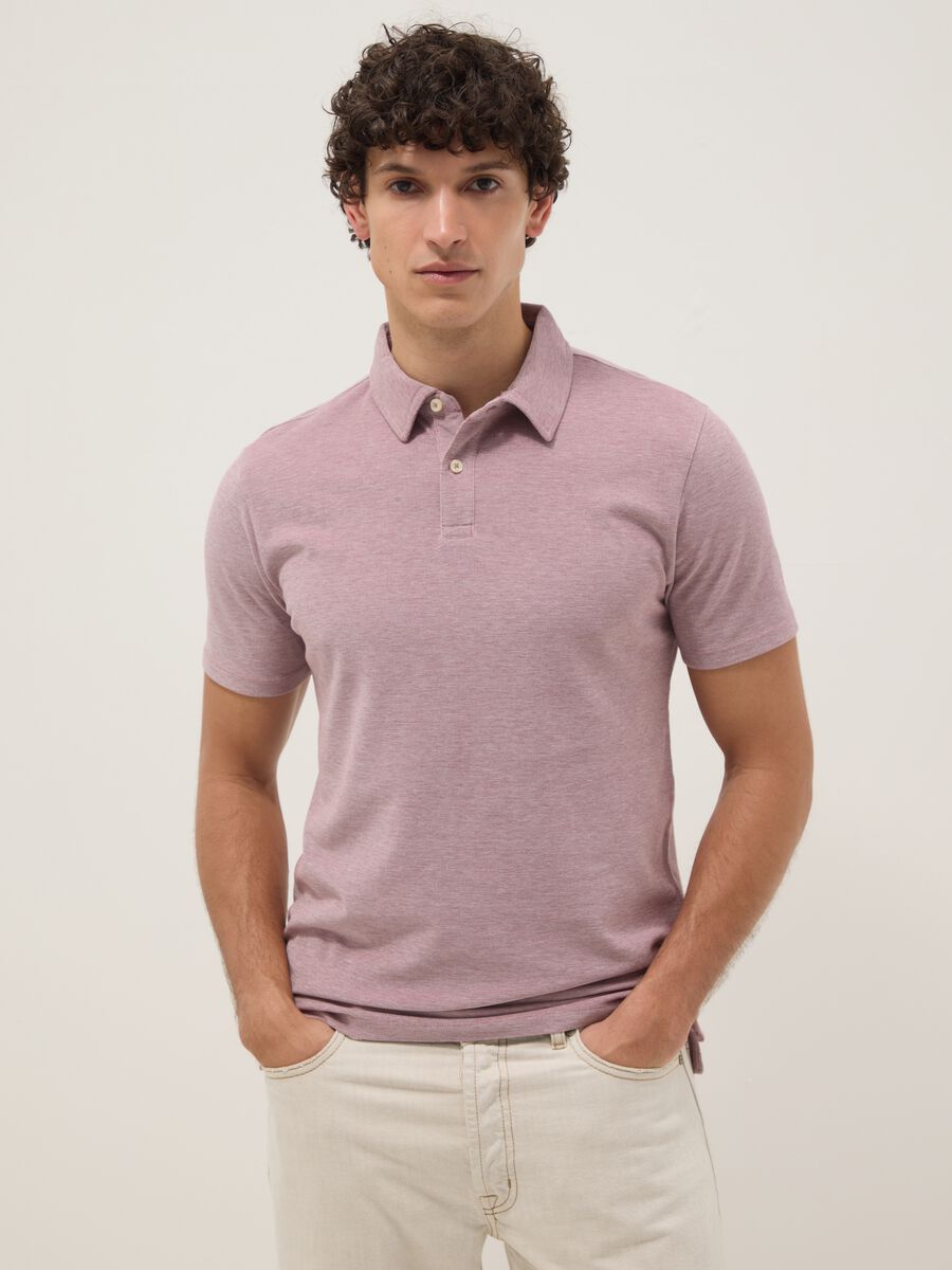 Pink short-sleeve polo shirt in pure cotton_0